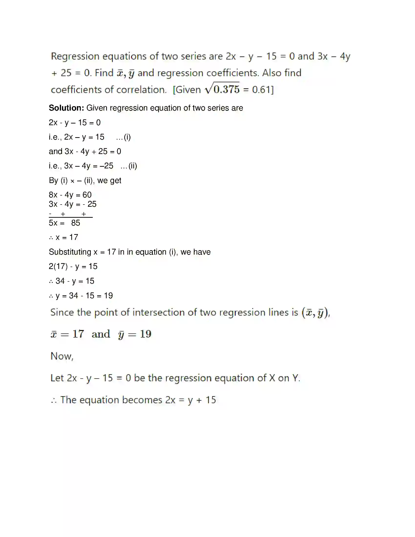 Maharashtra Board Class 12th Mathematics & Statistics-2 (Commerce) Linear Regression Solution 62