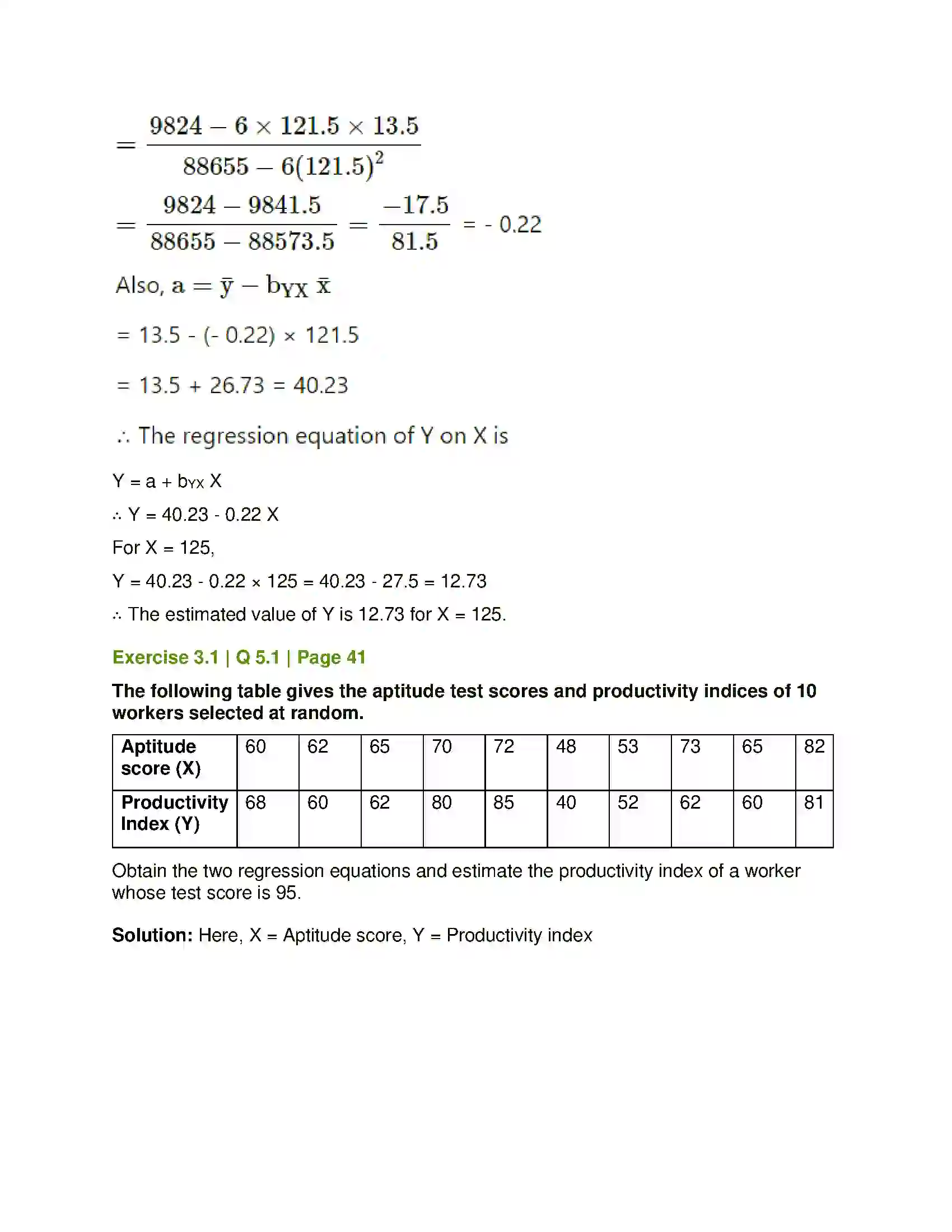 Maharashtra Board Class 12th Mathematics & Statistics-2 (Commerce) Linear Regression Solution 7