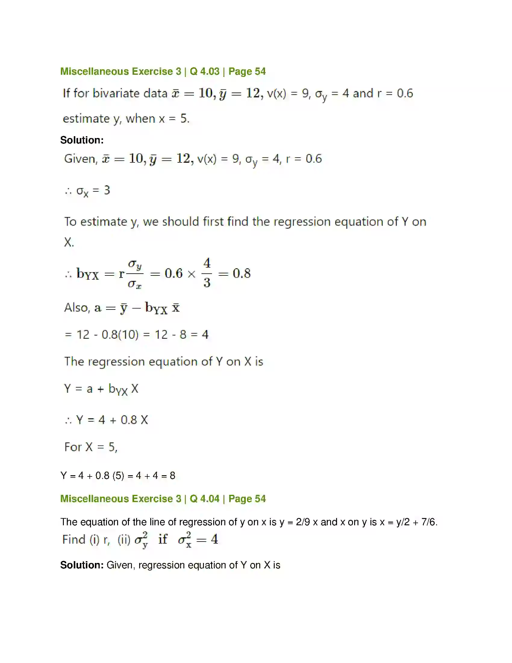 Maharashtra Board Class 12th Mathematics & Statistics-2 (Commerce) Linear Regression Solution 82
