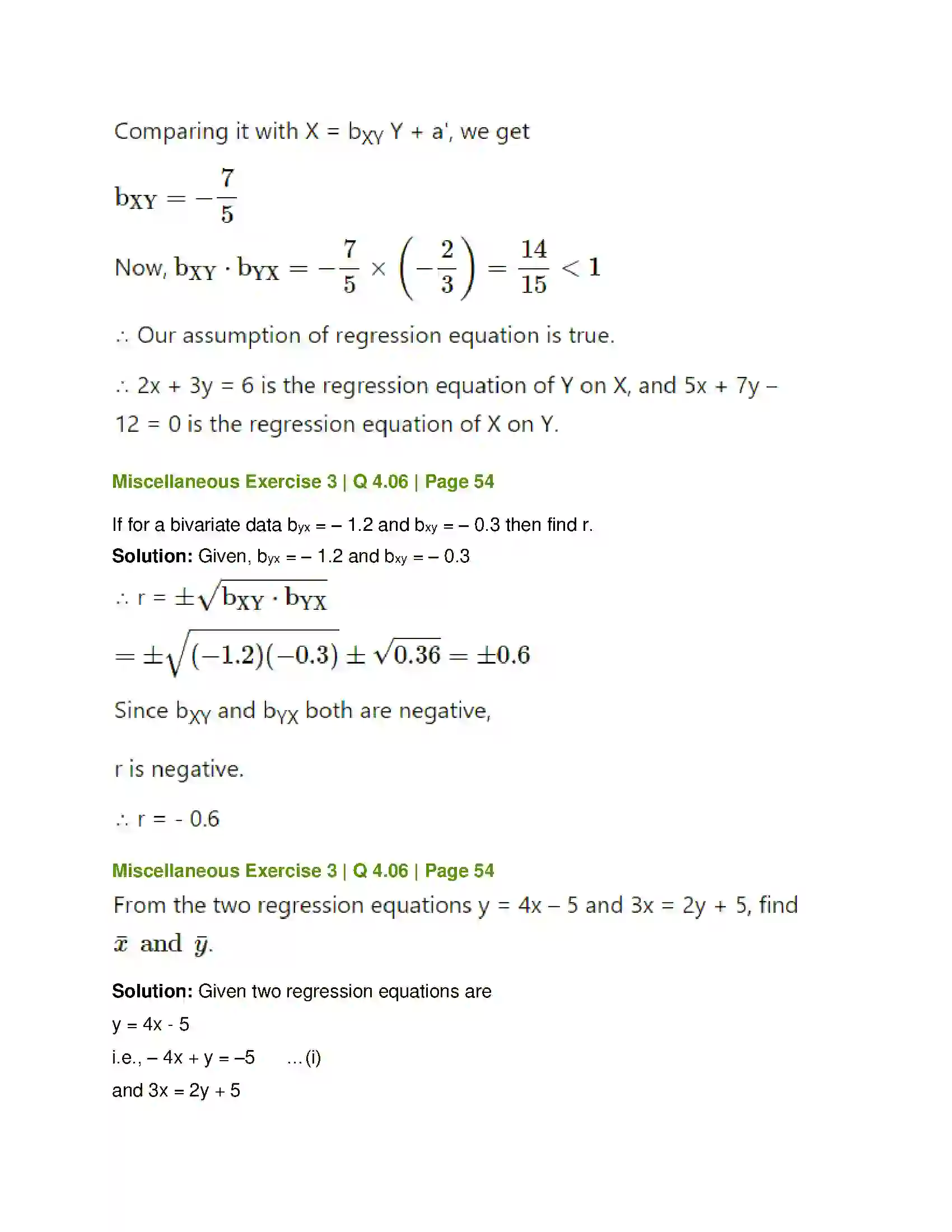 Maharashtra Board Class 12th Mathematics & Statistics-2 (Commerce) Linear Regression Solution 85