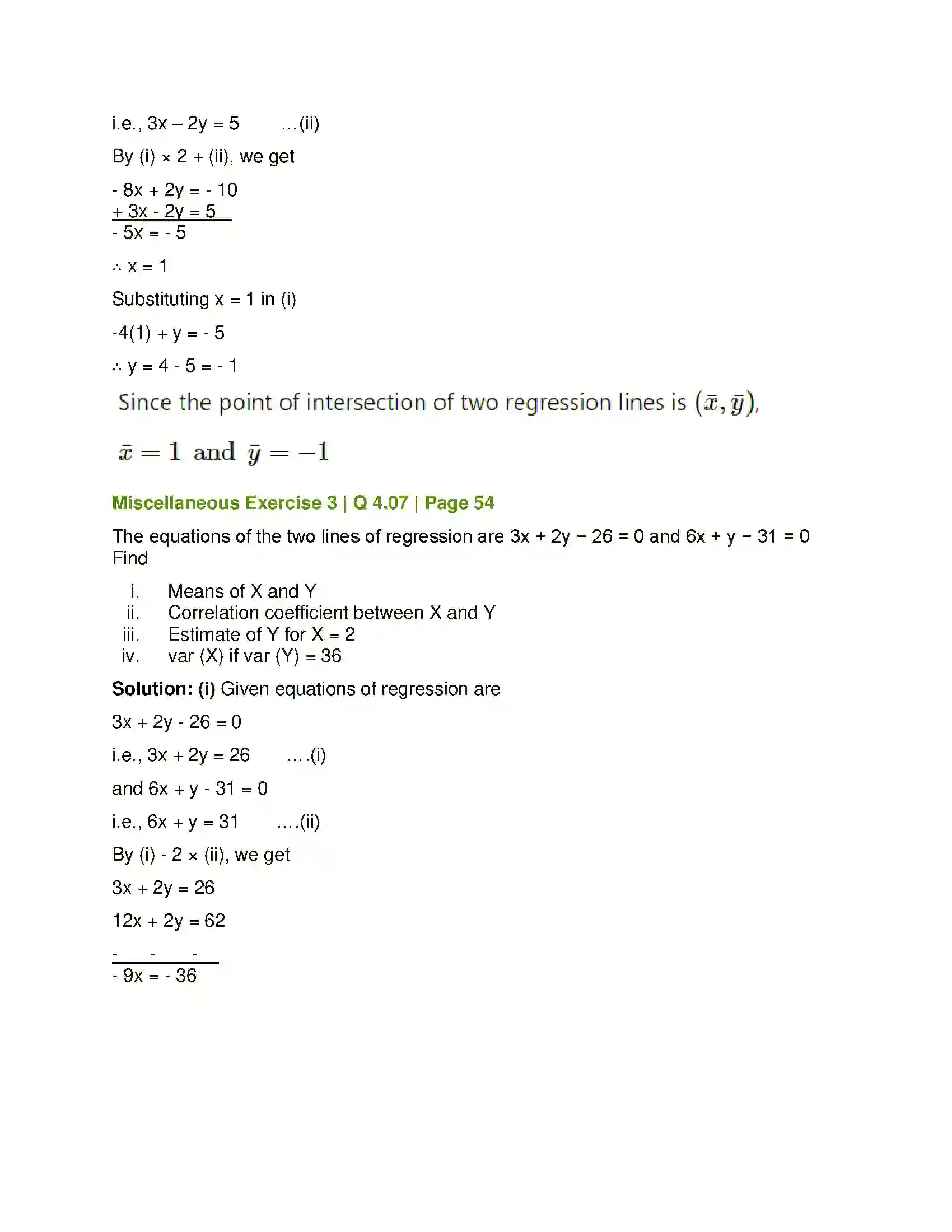Maharashtra Board Class 12th Mathematics & Statistics-2 (Commerce) Linear Regression Solution 86