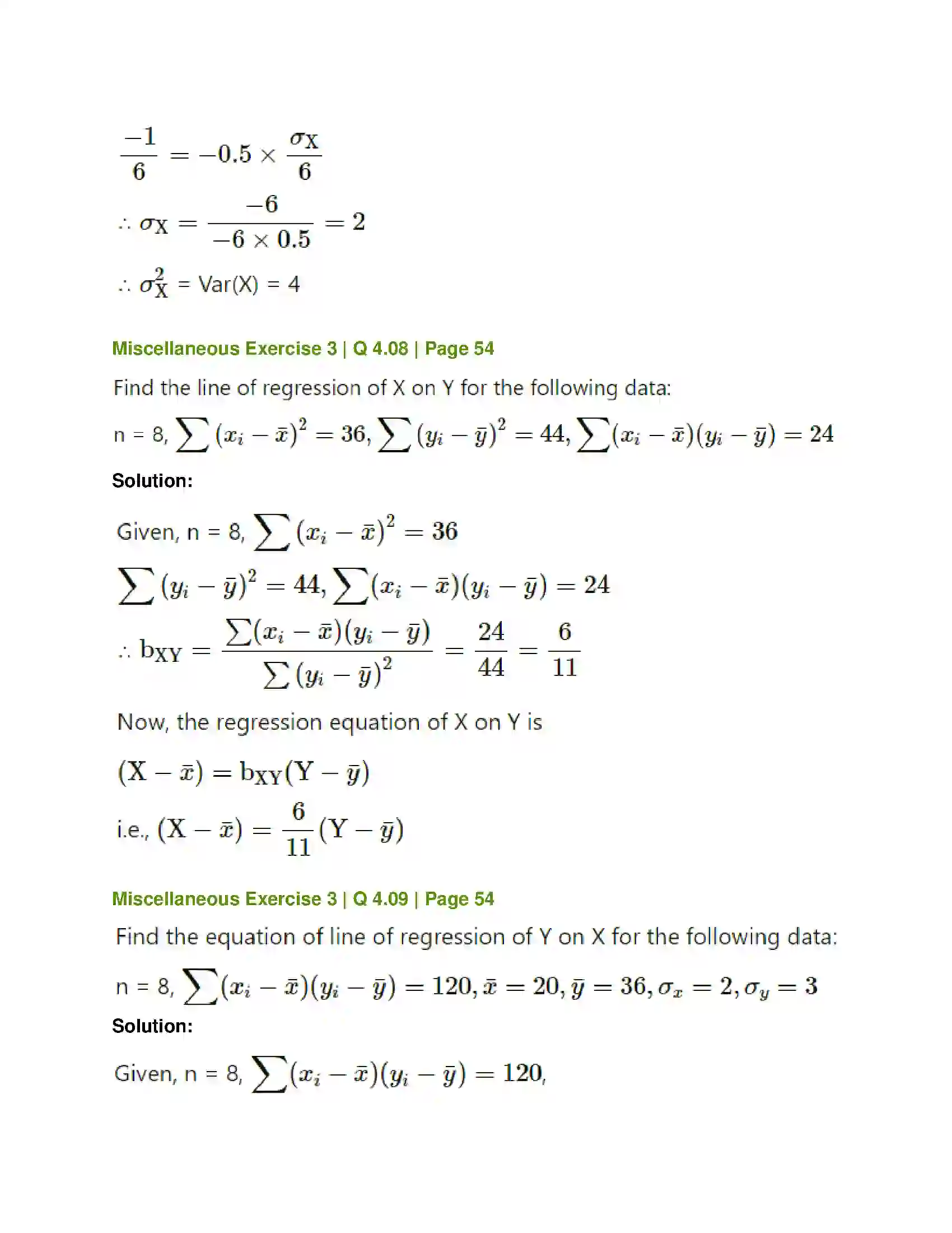 Maharashtra Board Class 12th Mathematics & Statistics-2 (Commerce) Linear Regression Solution 89