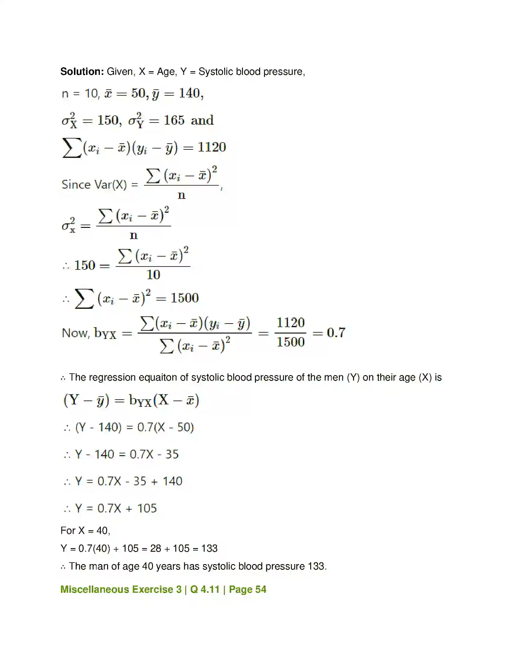 Maharashtra Board Class 12th Mathematics & Statistics-2 (Commerce) Linear Regression Solution 91