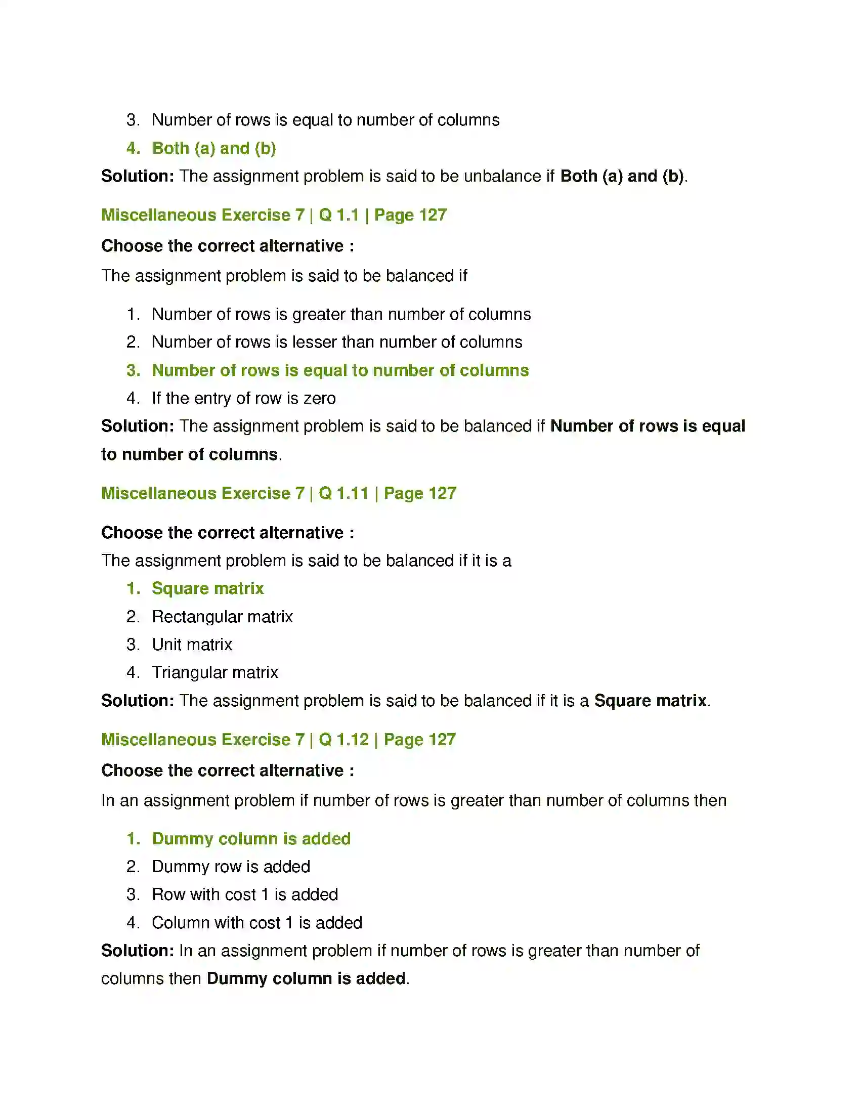 Maharashtra Board Class 12th Mathematics & Statistics-2 (Commerce) Assignment Problem and Sequencing Solution 36