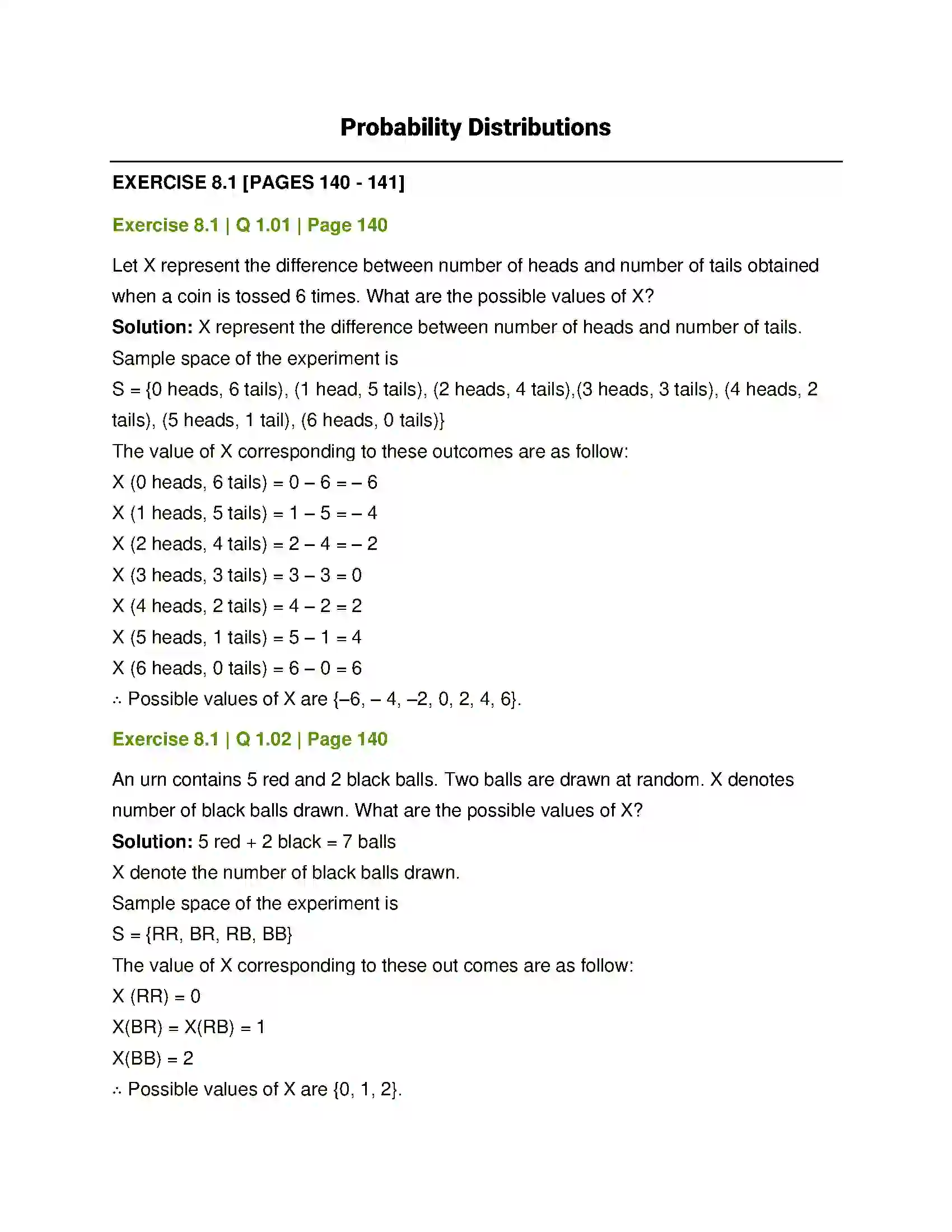 Maharashtra Board Class 12th Mathematics & Statistics-2 (Commerce) Probability Distributions Solution 1