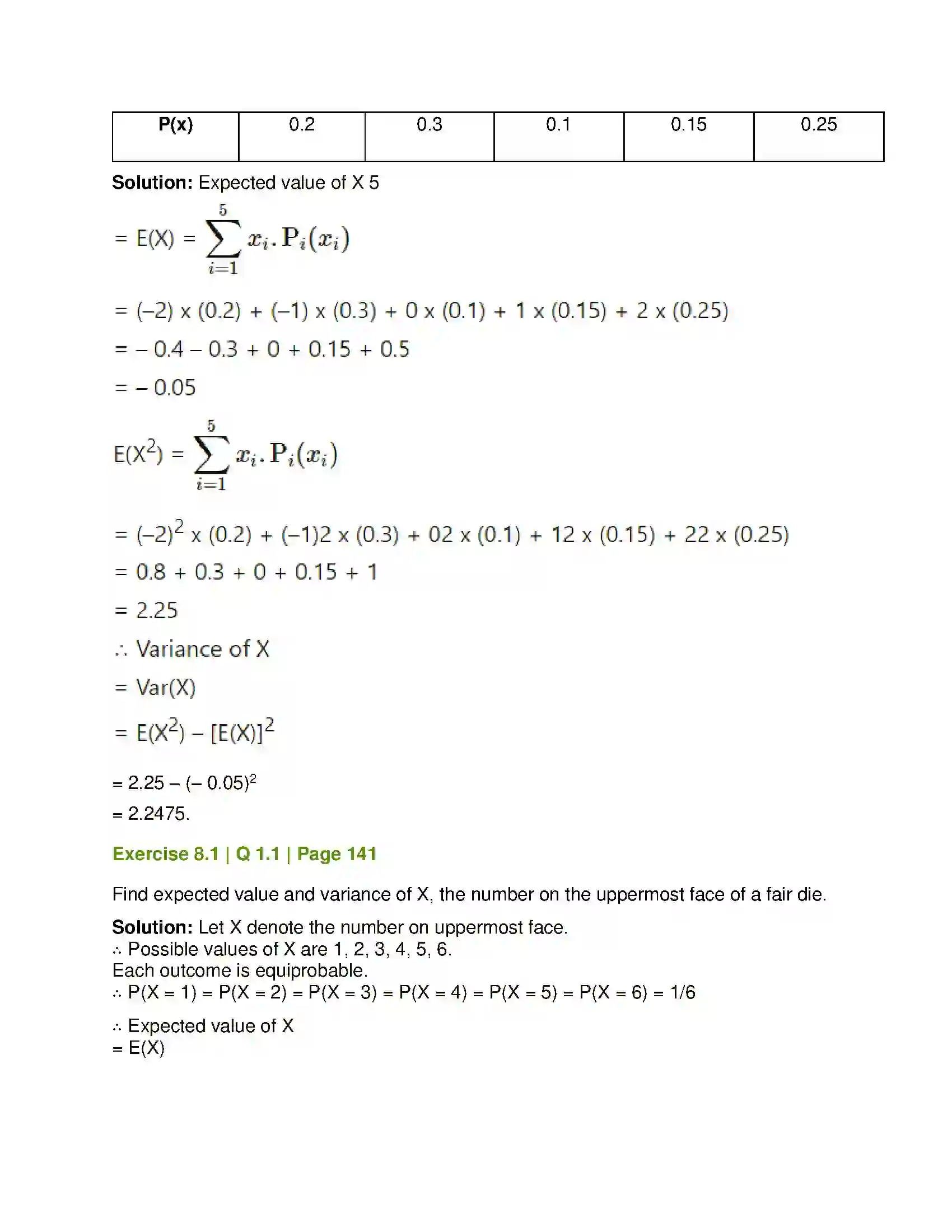 Maharashtra Board Class 12th Mathematics & Statistics-2 (Commerce) Probability Distributions Solution 11
