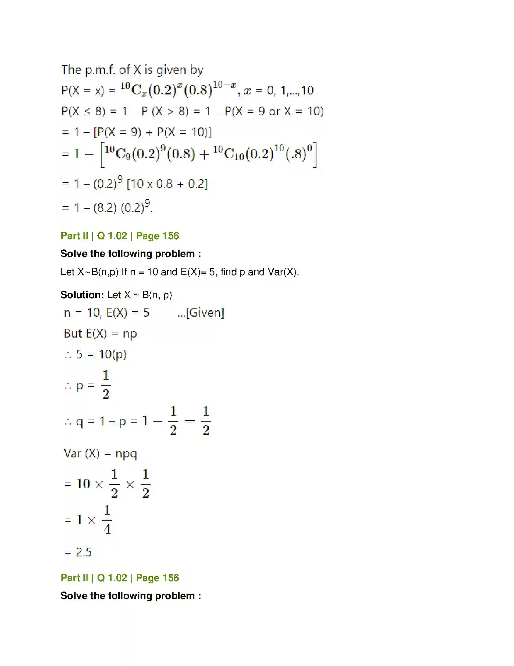 Maharashtra Board Class 12th Mathematics & Statistics-2 (Commerce) Probability Distributions Solution 128