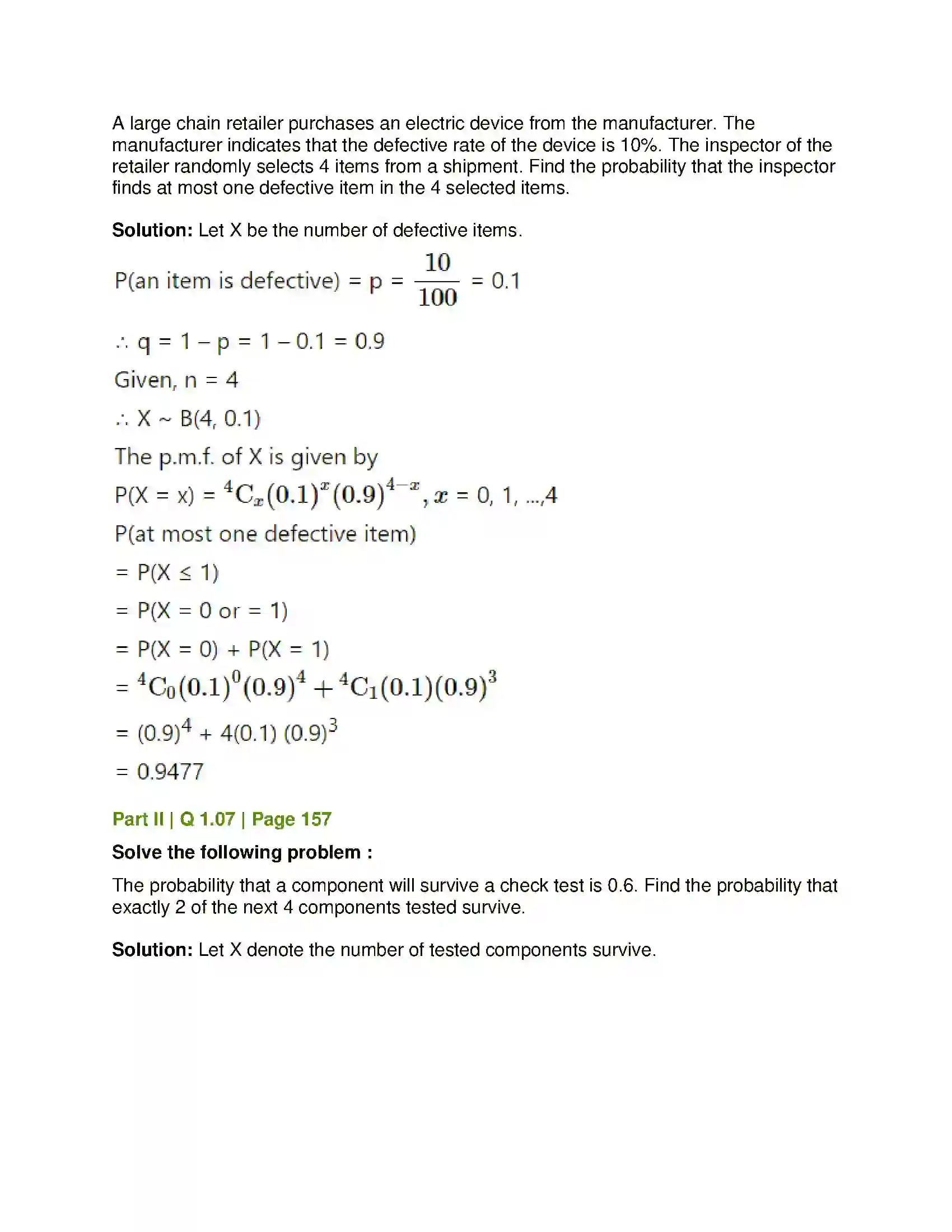 Maharashtra Board Class 12th Mathematics & Statistics-2 (Commerce) Probability Distributions Solution 133