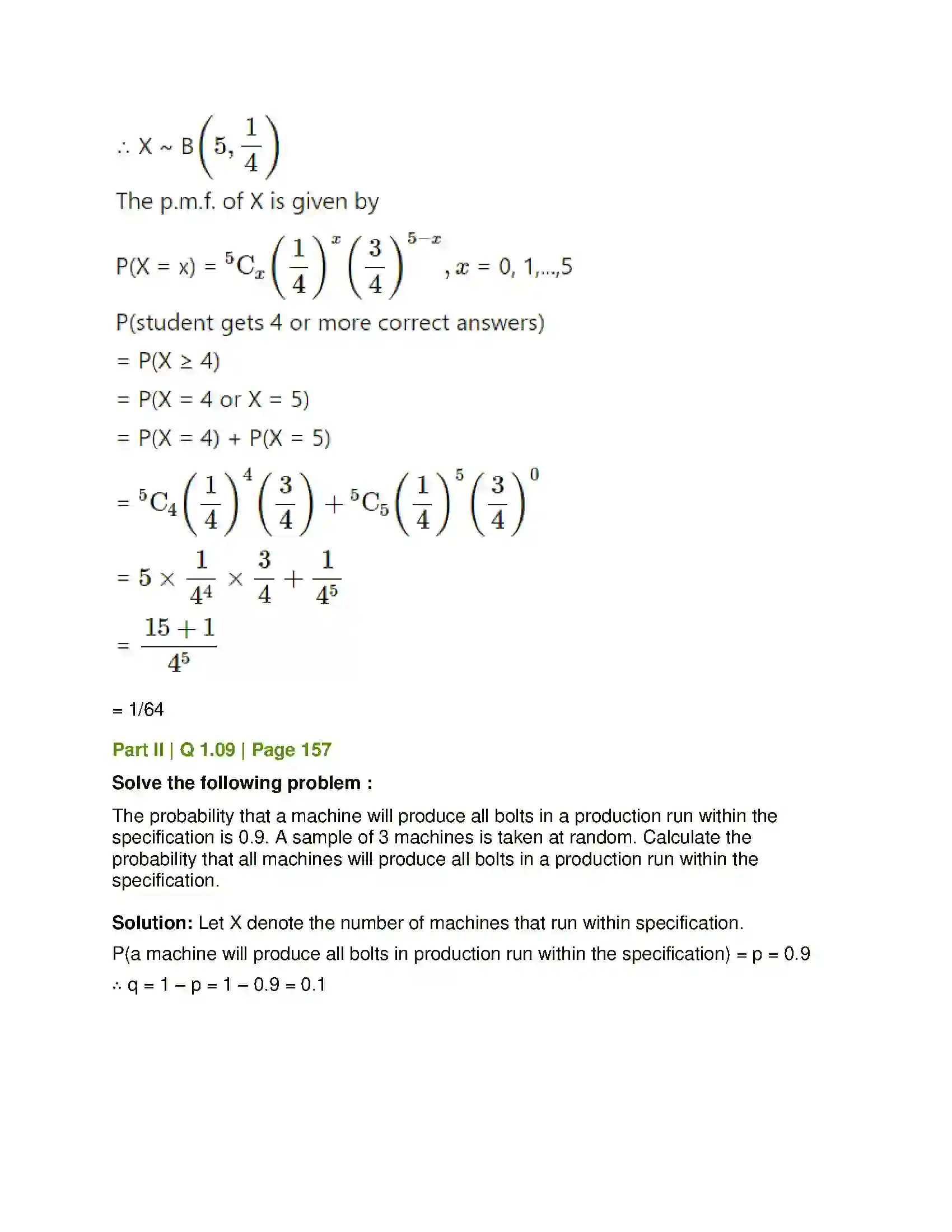 Maharashtra Board Class 12th Mathematics & Statistics-2 (Commerce) Probability Distributions Solution 135