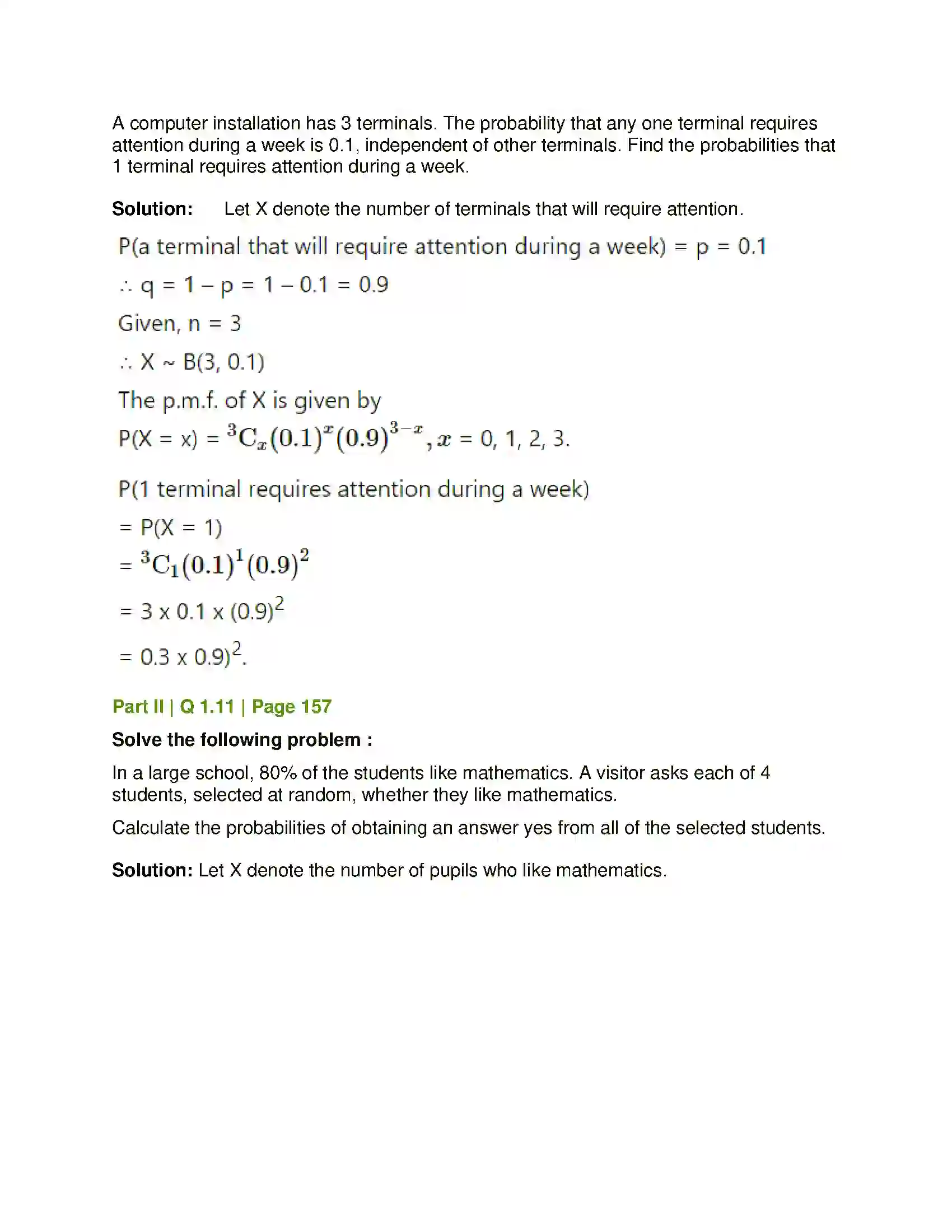 Maharashtra Board Class 12th Mathematics & Statistics-2 (Commerce) Probability Distributions Solution 137