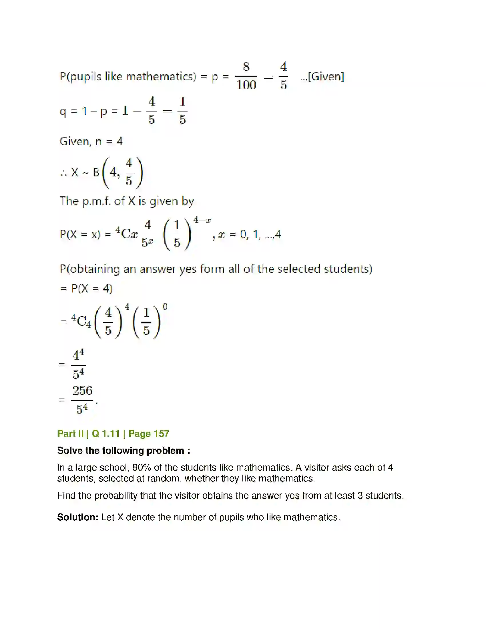 Maharashtra Board Class 12th Mathematics & Statistics-2 (Commerce) Probability Distributions Solution 138