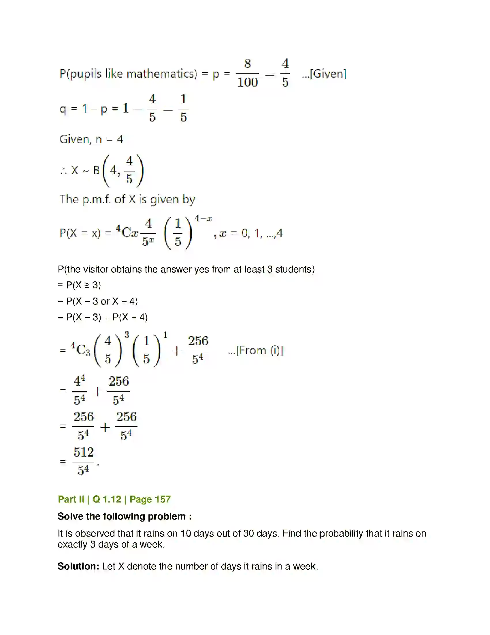 Maharashtra Board Class 12th Mathematics & Statistics-2 (Commerce) Probability Distributions Solution 139