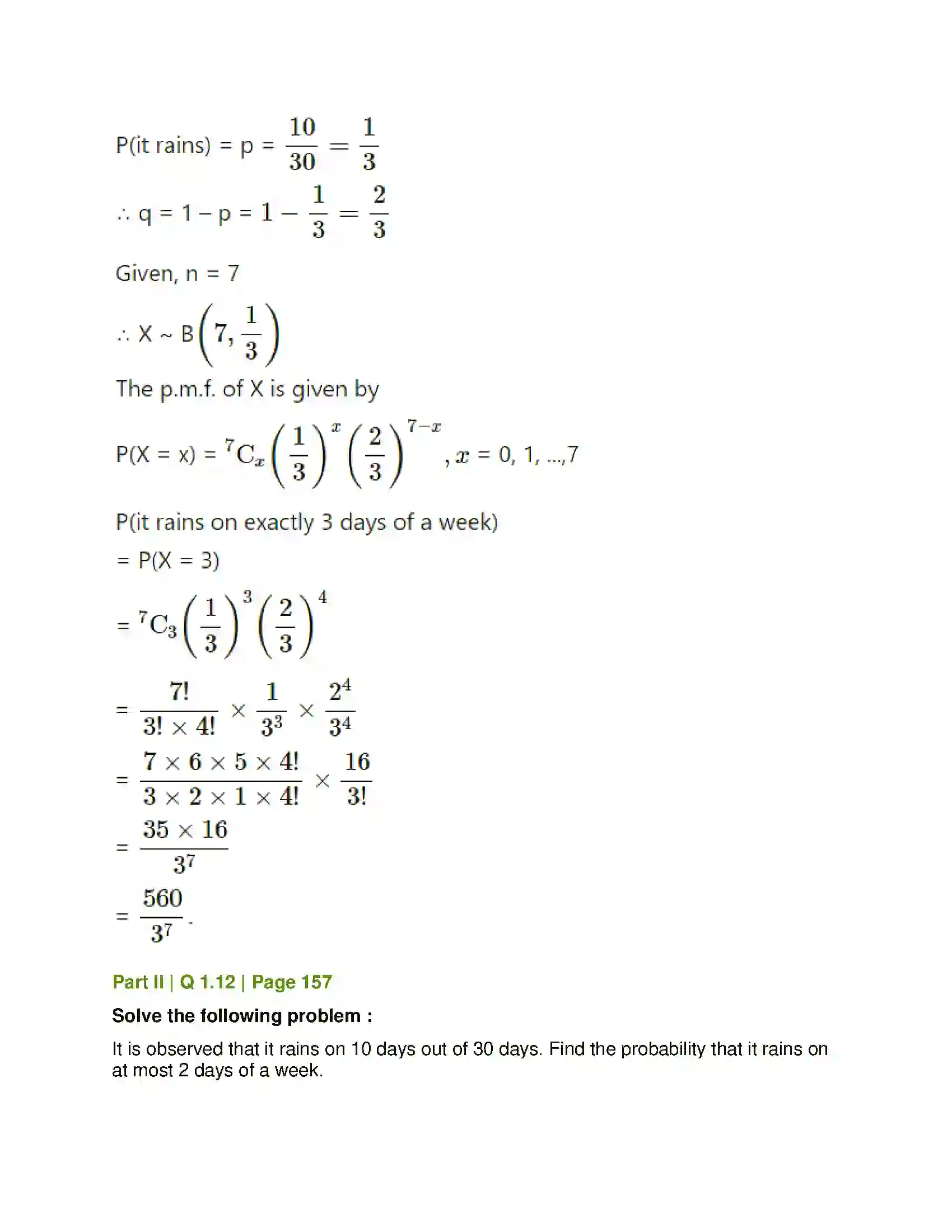 Maharashtra Board Class 12th Mathematics & Statistics-2 (Commerce) Probability Distributions Solution 140