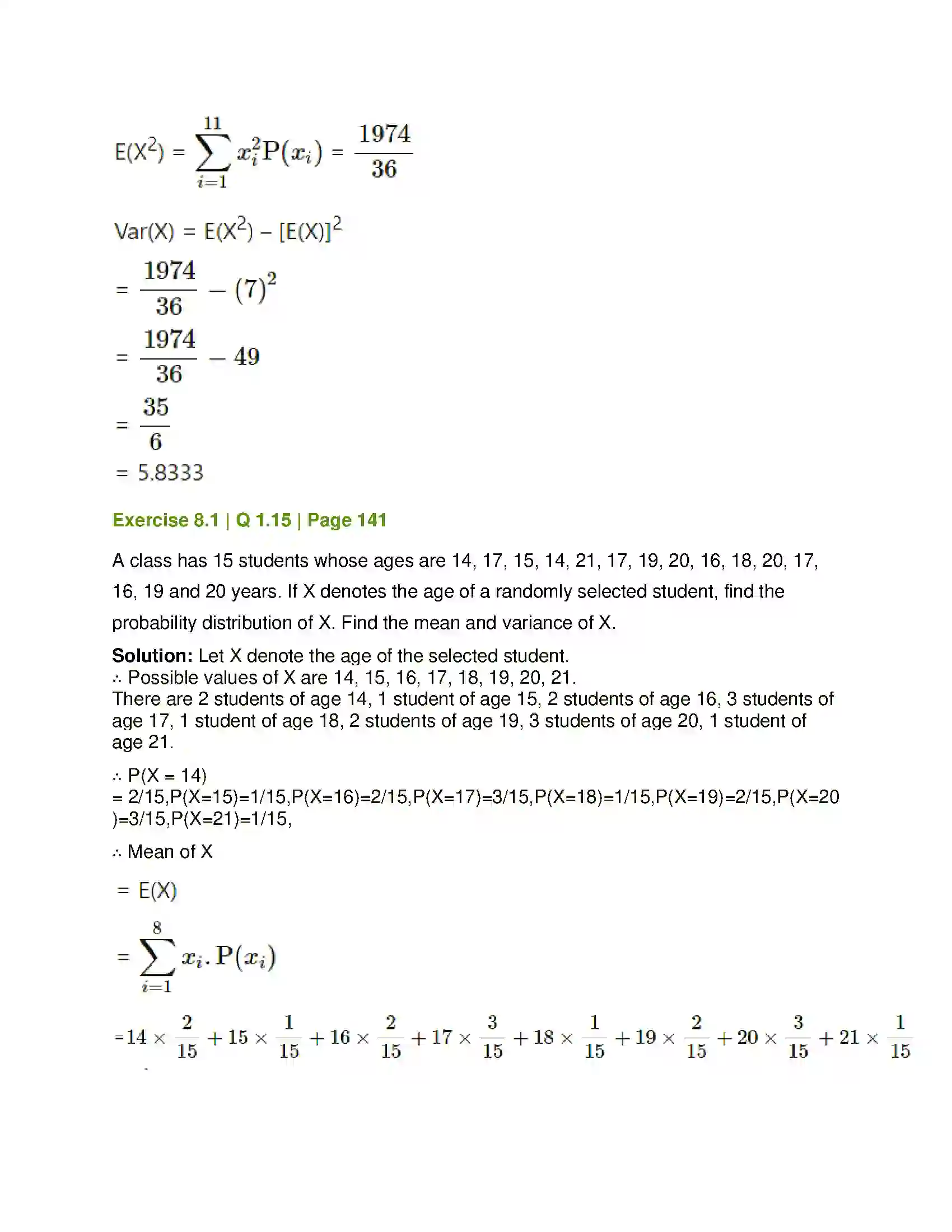 Maharashtra Board Class 12th Mathematics & Statistics-2 (Commerce) Probability Distributions Solution 18