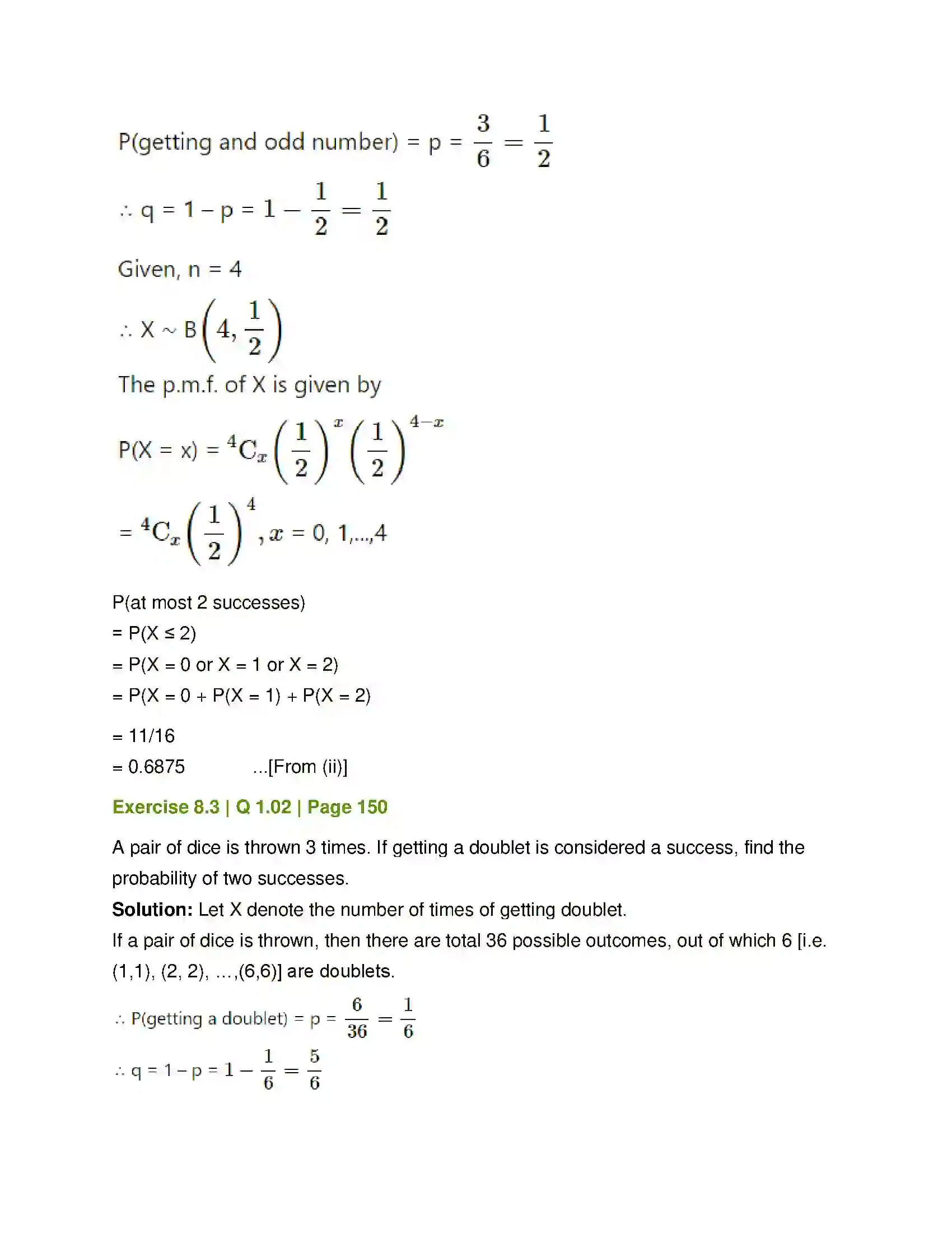 Maharashtra Board Class 12th Mathematics & Statistics-2 (Commerce) Probability Distributions Solution 48