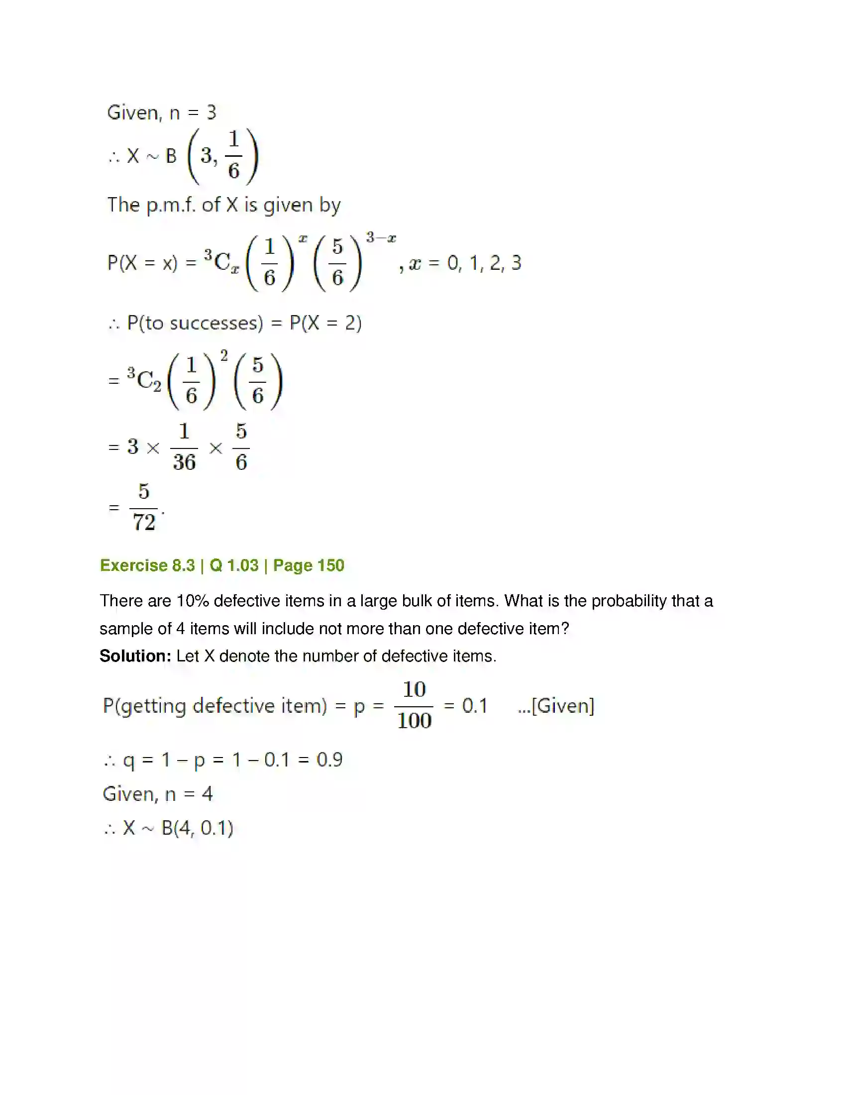 Maharashtra Board Class 12th Mathematics & Statistics-2 (Commerce) Probability Distributions Solution 49