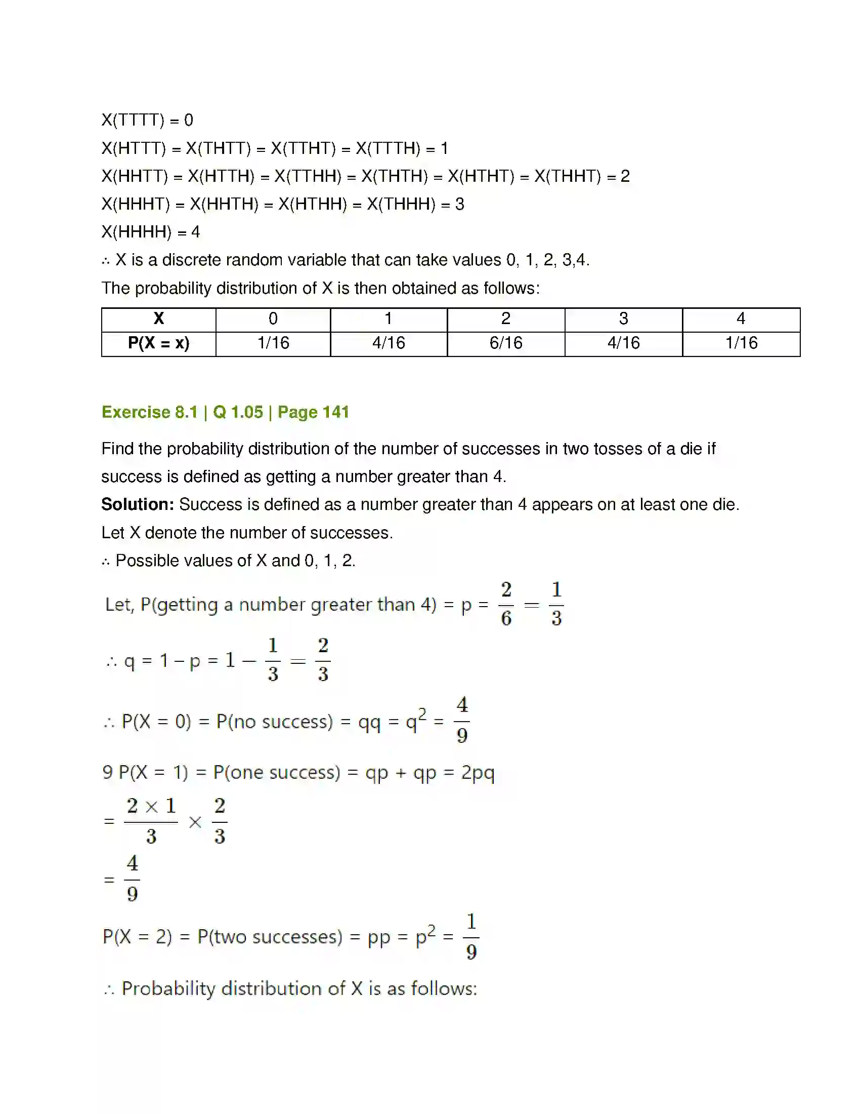 Maharashtra Board Class 12th Mathematics & Statistics-2 (Commerce) Probability Distributions Solution 5