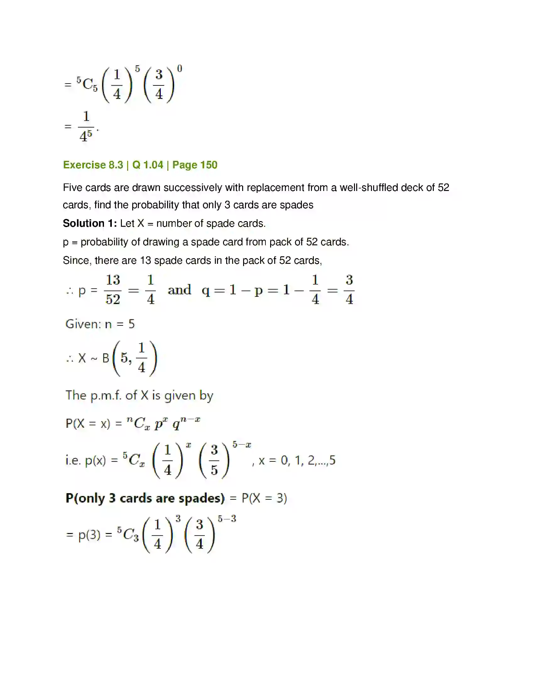 Maharashtra Board Class 12th Mathematics & Statistics-2 (Commerce) Probability Distributions Solution 52