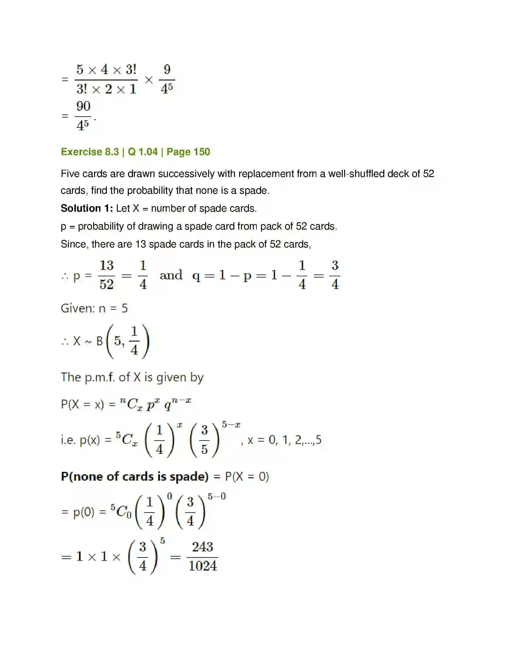 Maharashtra Board Class 12th Mathematics & Statistics-2 (Commerce) Probability Distributions Solution 54