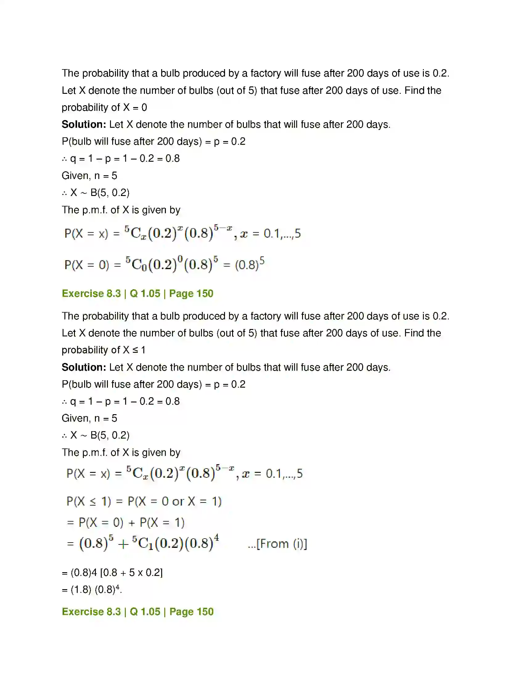 Maharashtra Board Class 12th Mathematics & Statistics-2 (Commerce) Probability Distributions Solution 56