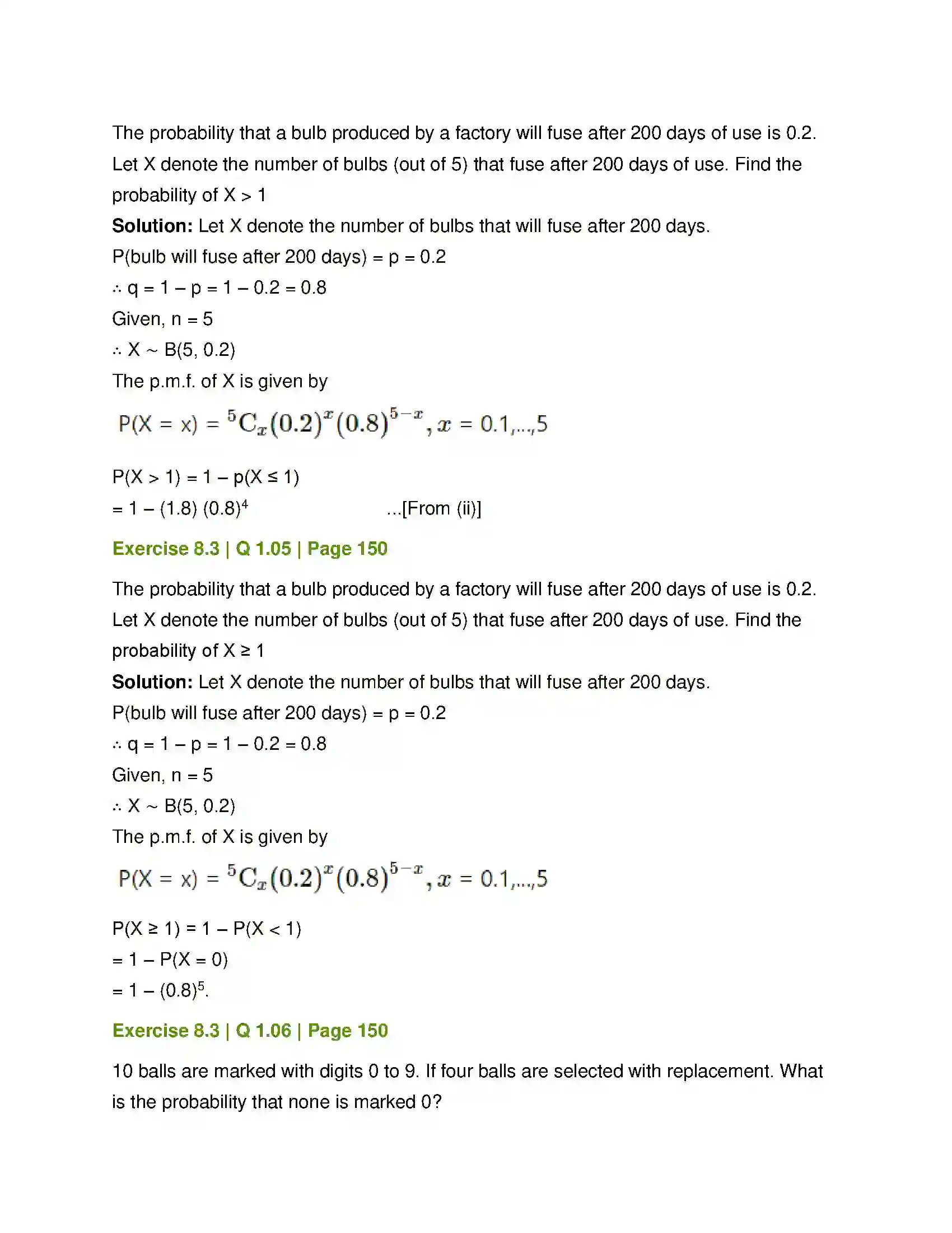 Maharashtra Board Class 12th Mathematics & Statistics-2 (Commerce) Probability Distributions Solution 57