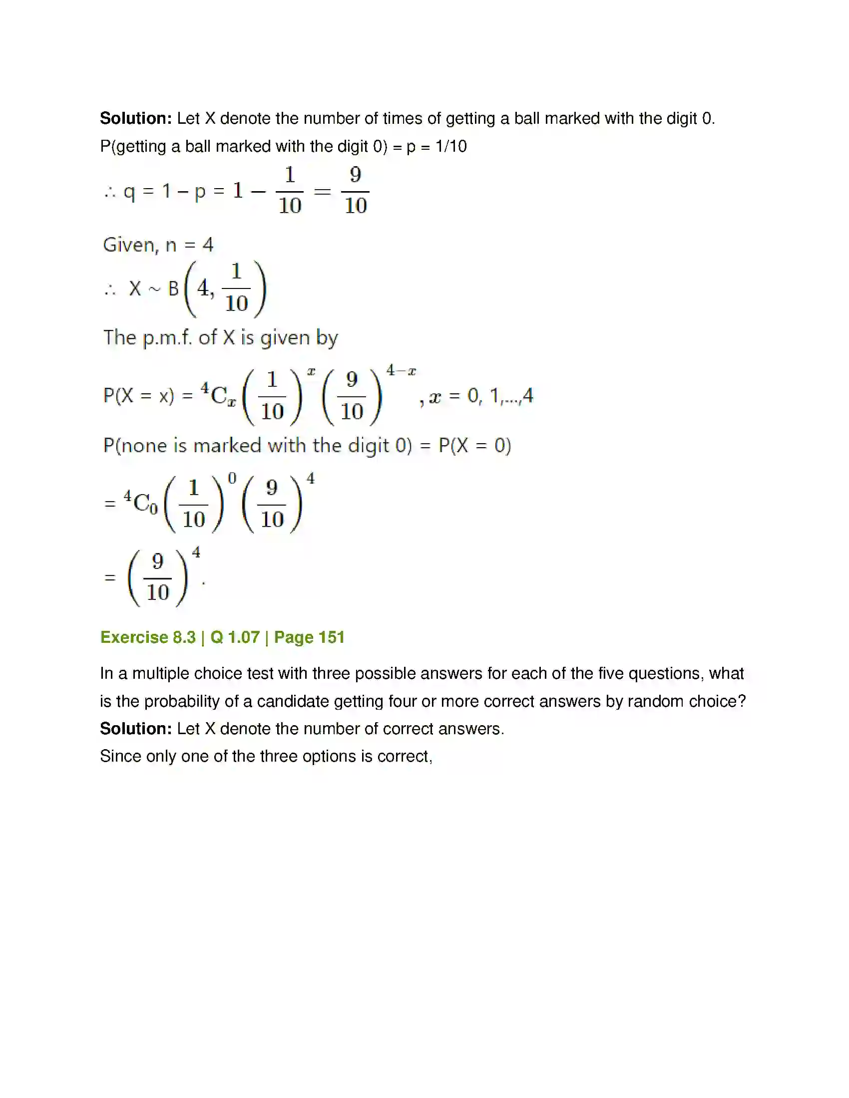 Maharashtra Board Class 12th Mathematics & Statistics-2 (Commerce) Probability Distributions Solution 58