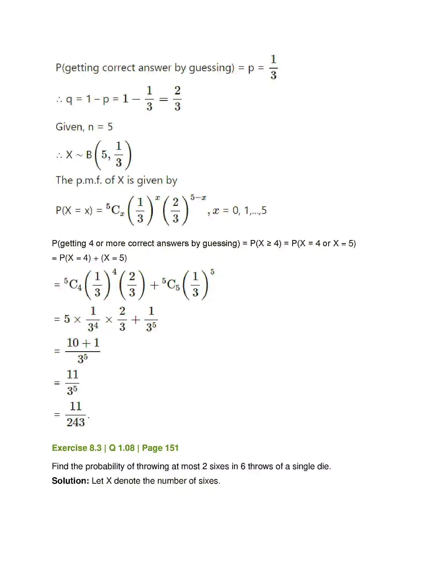 Maharashtra Board Class 12th Mathematics & Statistics-2 (Commerce) Probability Distributions Solution 59