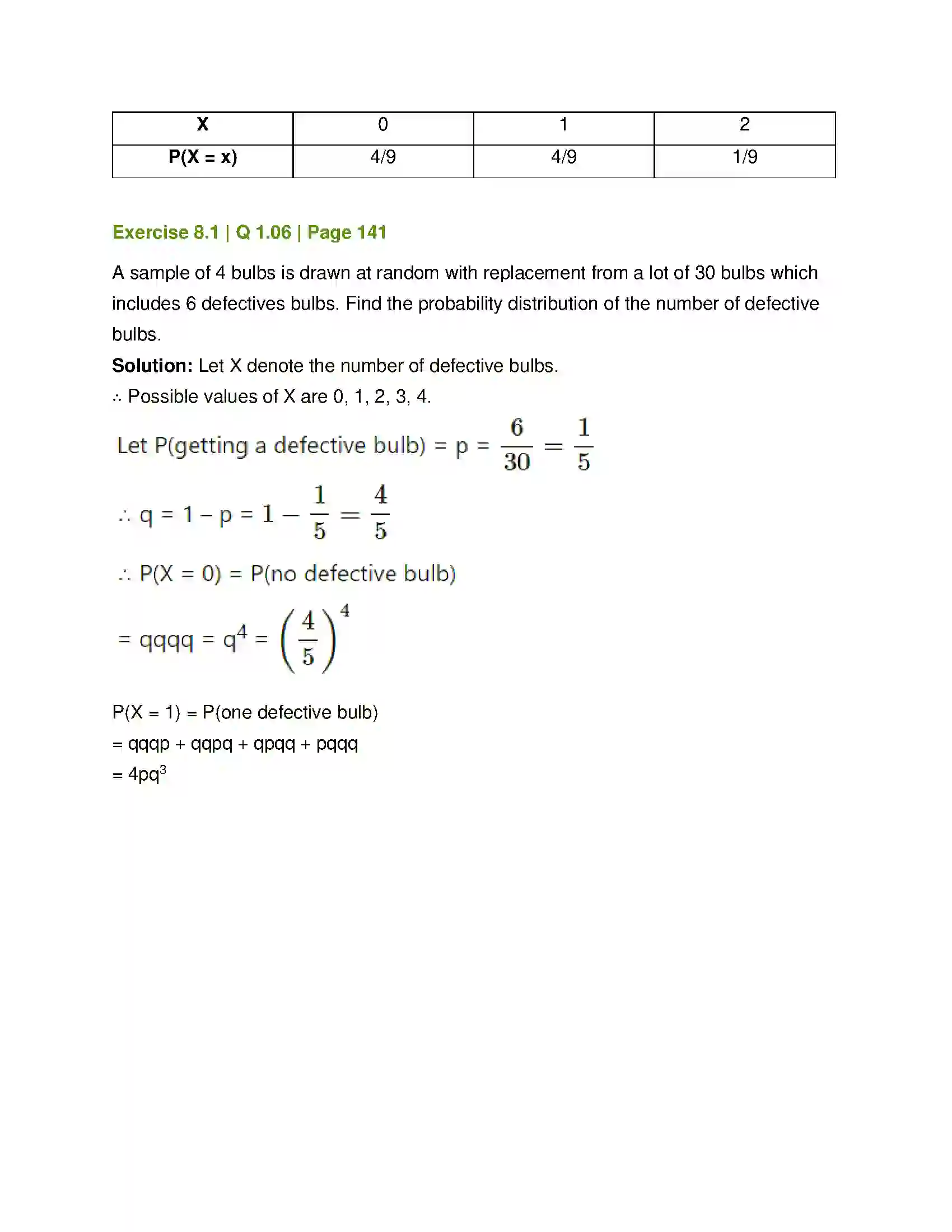 Maharashtra Board Class 12th Mathematics & Statistics-2 (Commerce) Probability Distributions Solution 6