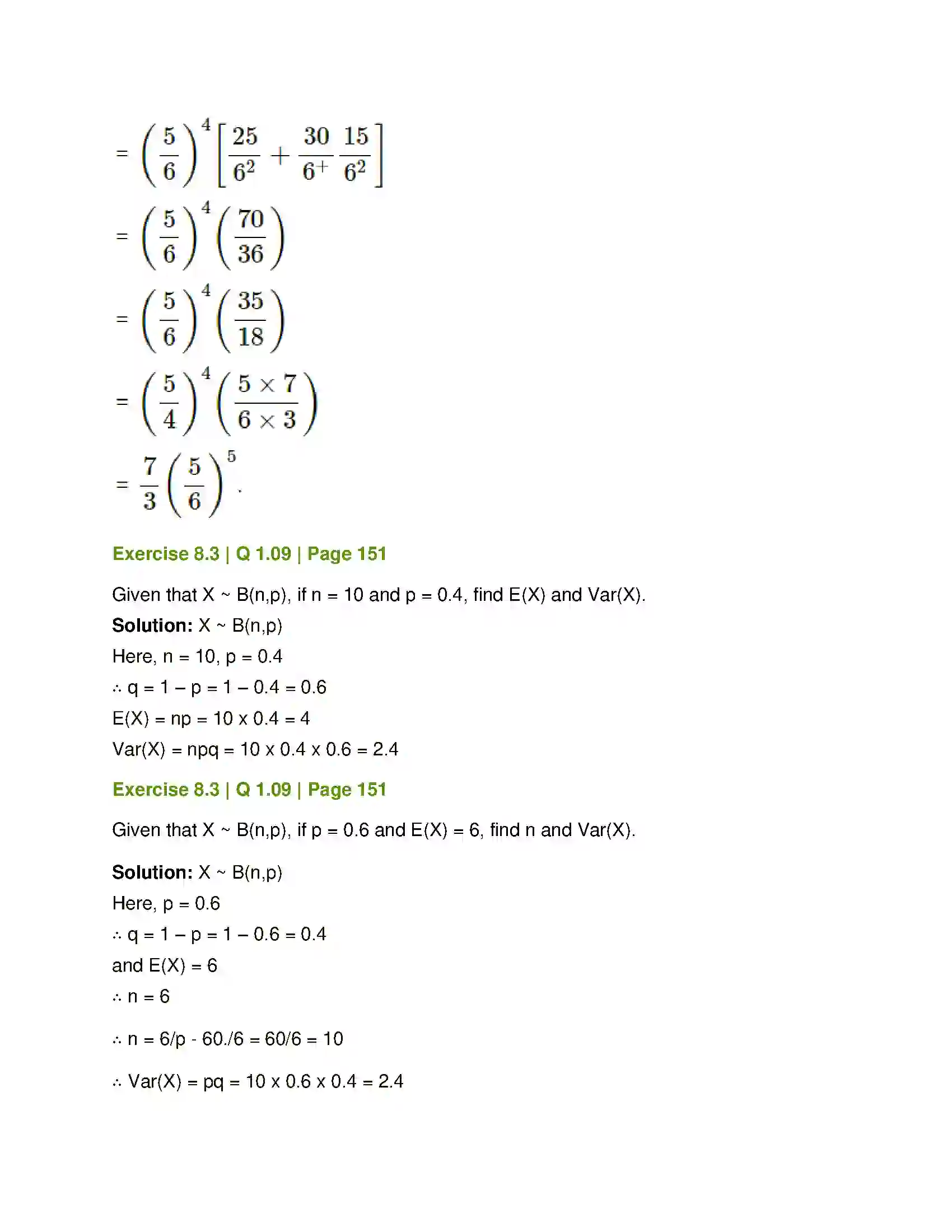 Maharashtra Board Class 12th Mathematics & Statistics-2 (Commerce) Probability Distributions Solution 61