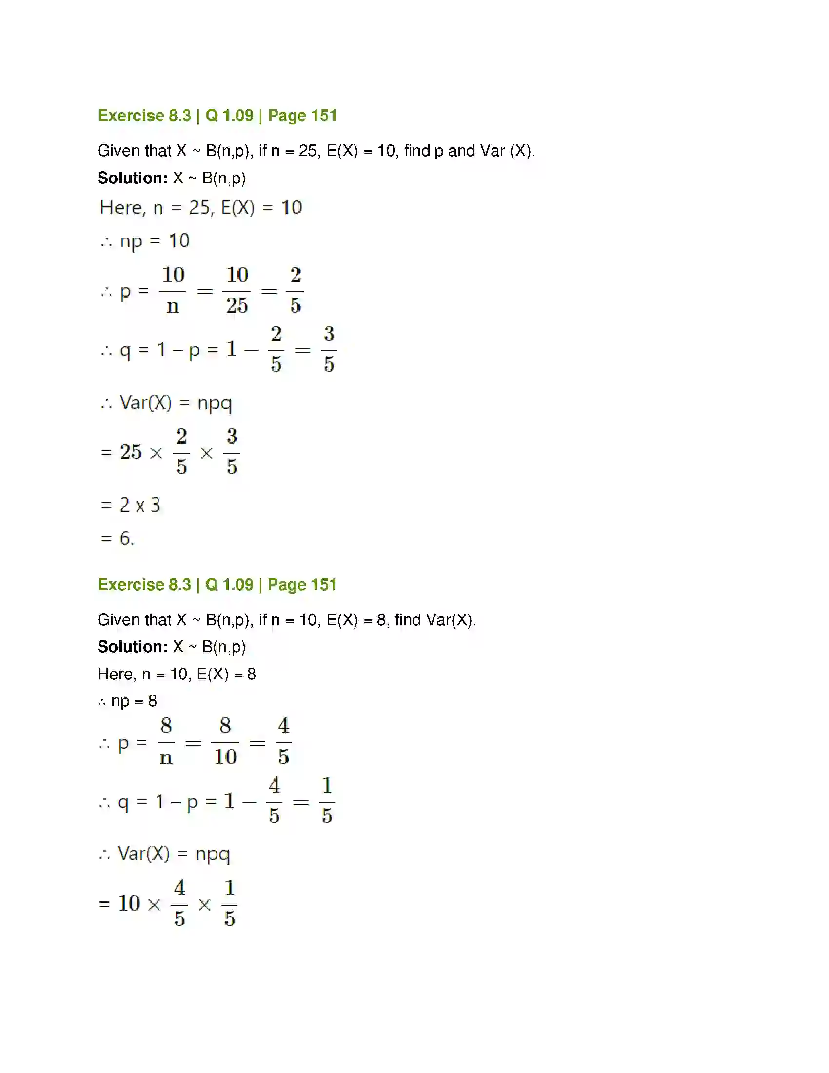 Maharashtra Board Class 12th Mathematics & Statistics-2 (Commerce) Probability Distributions Solution 62