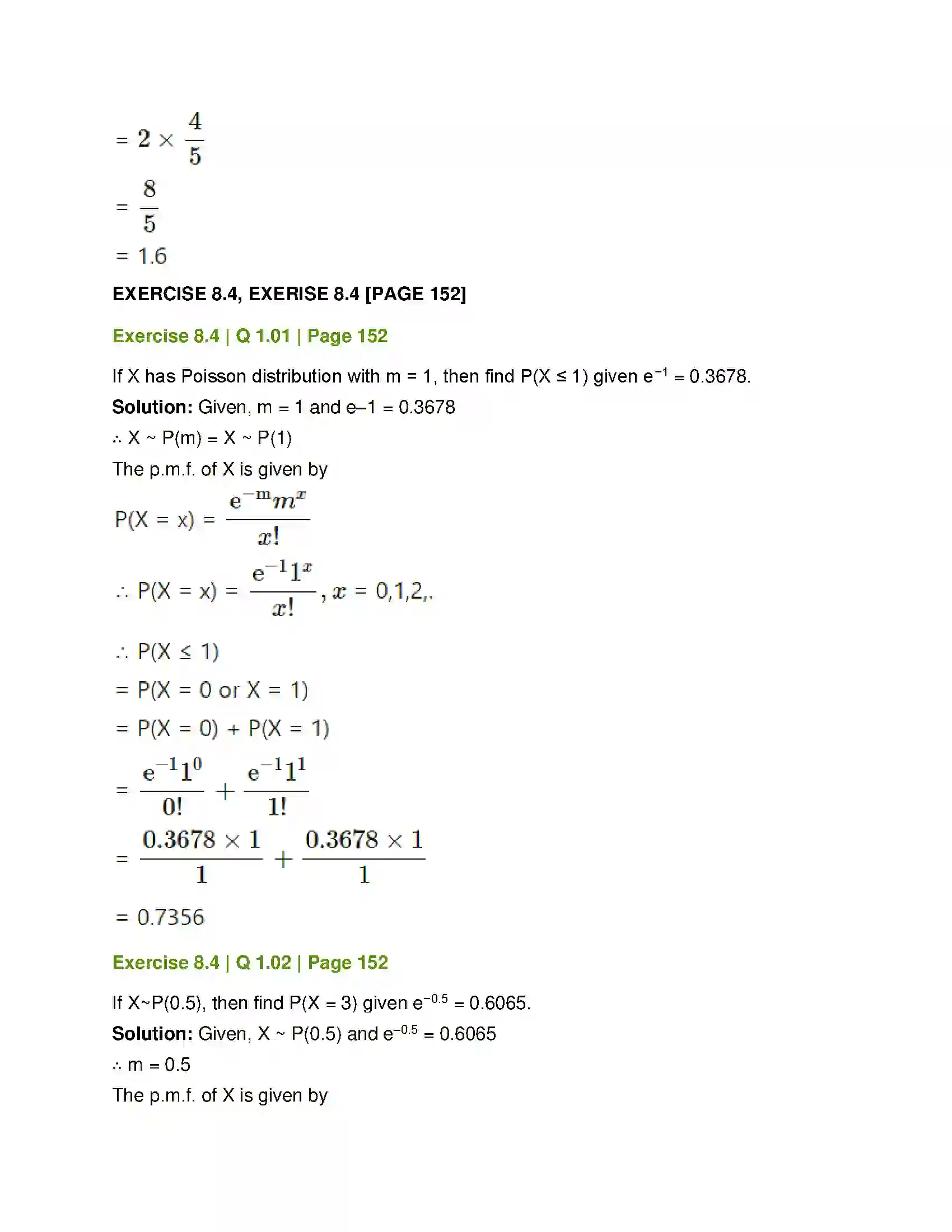 Maharashtra Board Class 12th Mathematics & Statistics-2 (Commerce) Probability Distributions Solution 63
