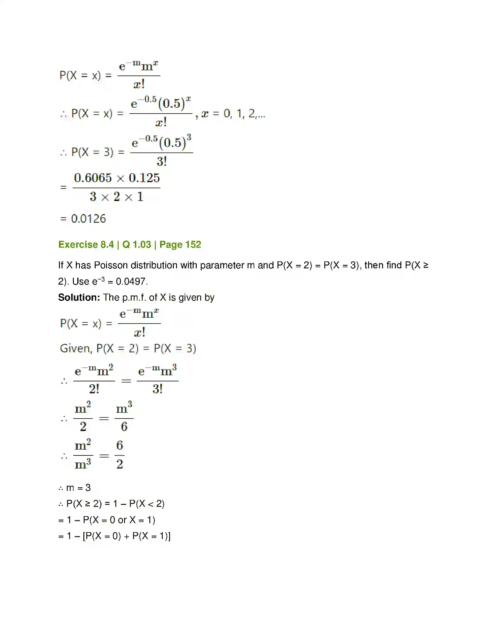Maharashtra Board Class 12th Mathematics & Statistics-2 (Commerce) Probability Distributions Solution 64