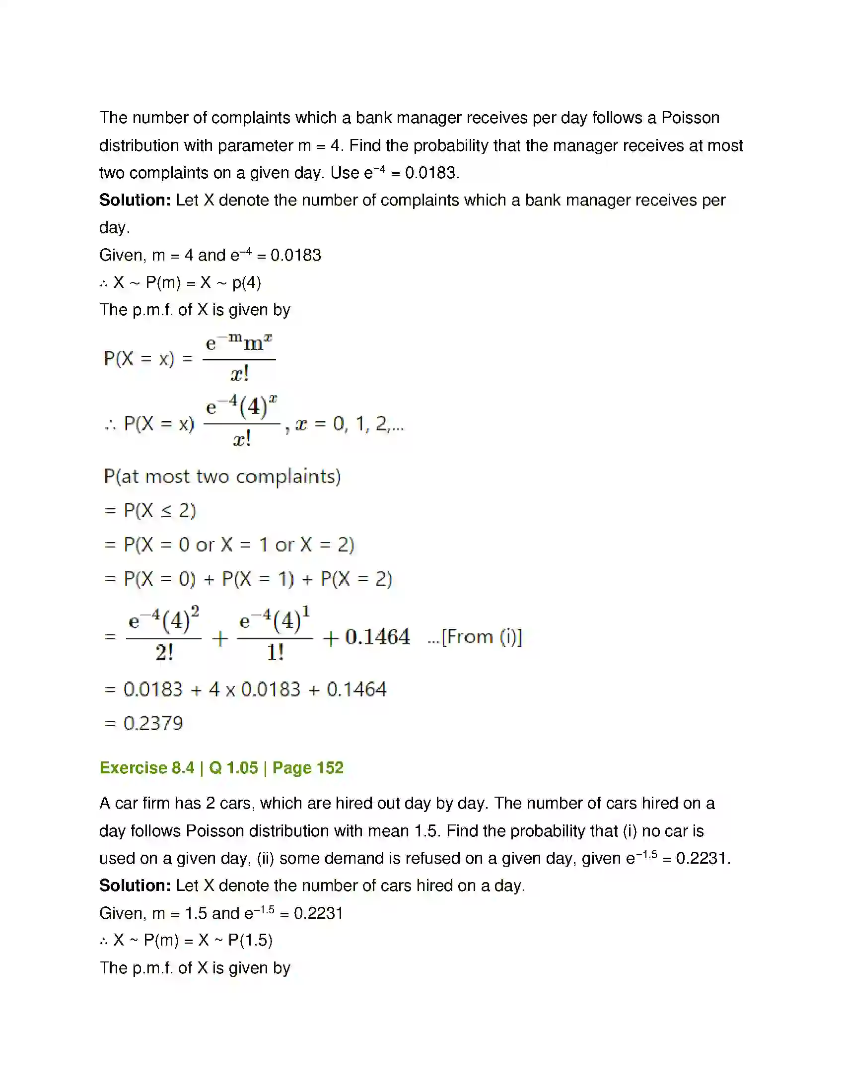 Maharashtra Board Class 12th Mathematics & Statistics-2 (Commerce) Probability Distributions Solution 66