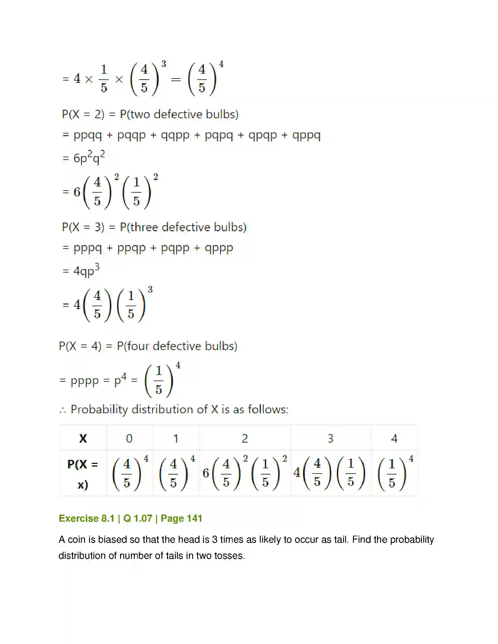 Maharashtra Board Class 12th Mathematics & Statistics-2 (Commerce) Probability Distributions Solution 7