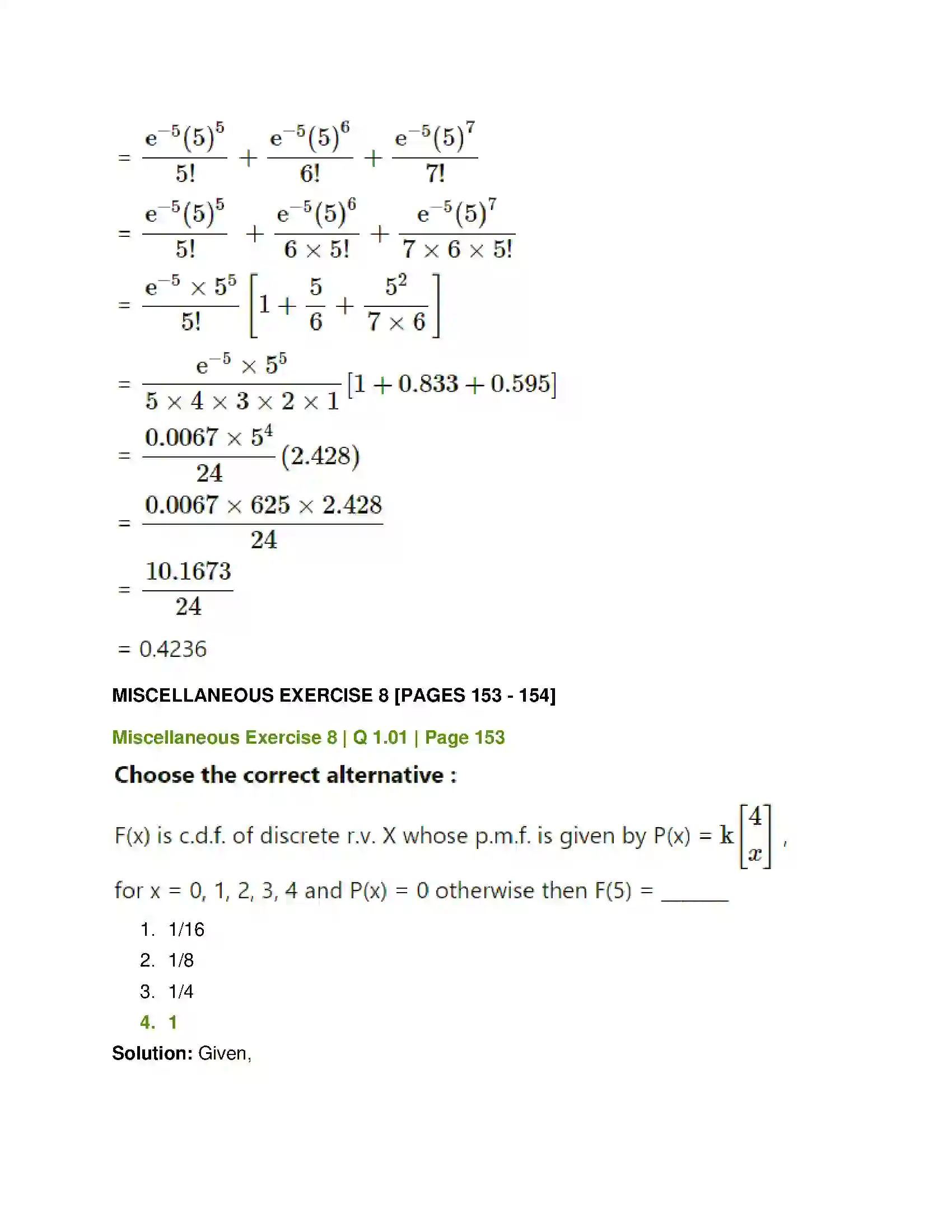 Maharashtra Board Class 12th Mathematics & Statistics-2 (Commerce) Probability Distributions Solution 72