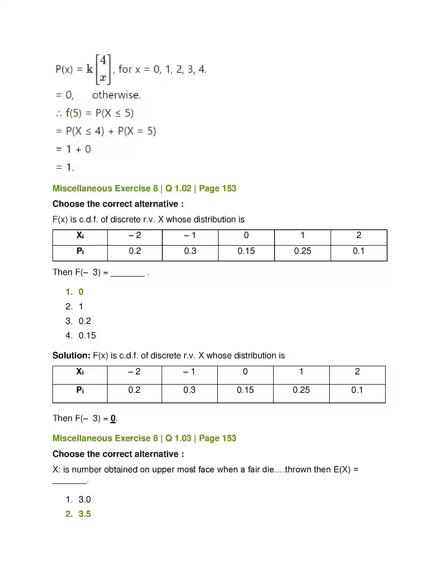 Maharashtra Board Class 12th Mathematics & Statistics-2 (Commerce) Probability Distributions Solution 73