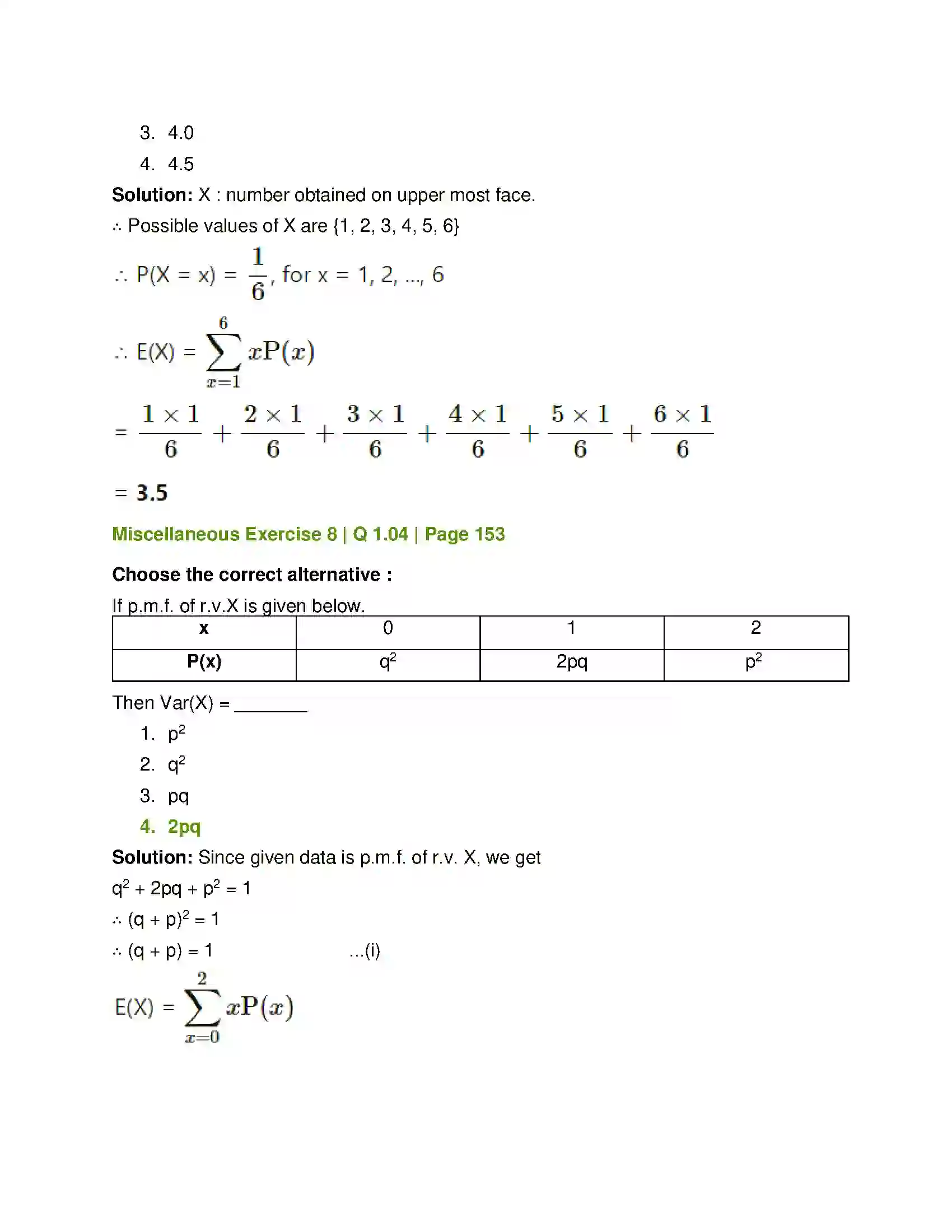 Maharashtra Board Class 12th Mathematics & Statistics-2 (Commerce) Probability Distributions Solution 74