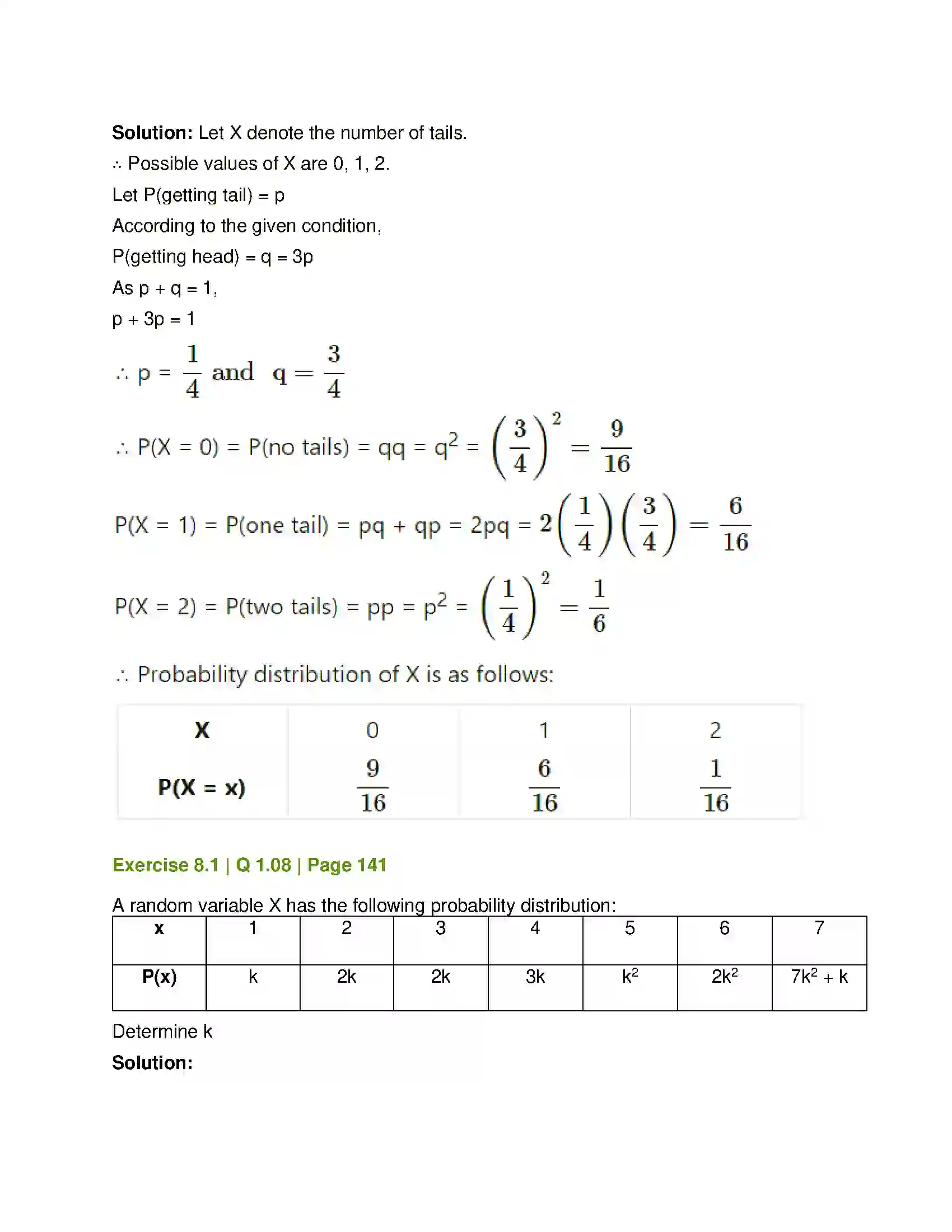 Maharashtra Board Class 12th Mathematics & Statistics-2 (Commerce) Probability Distributions Solution 8