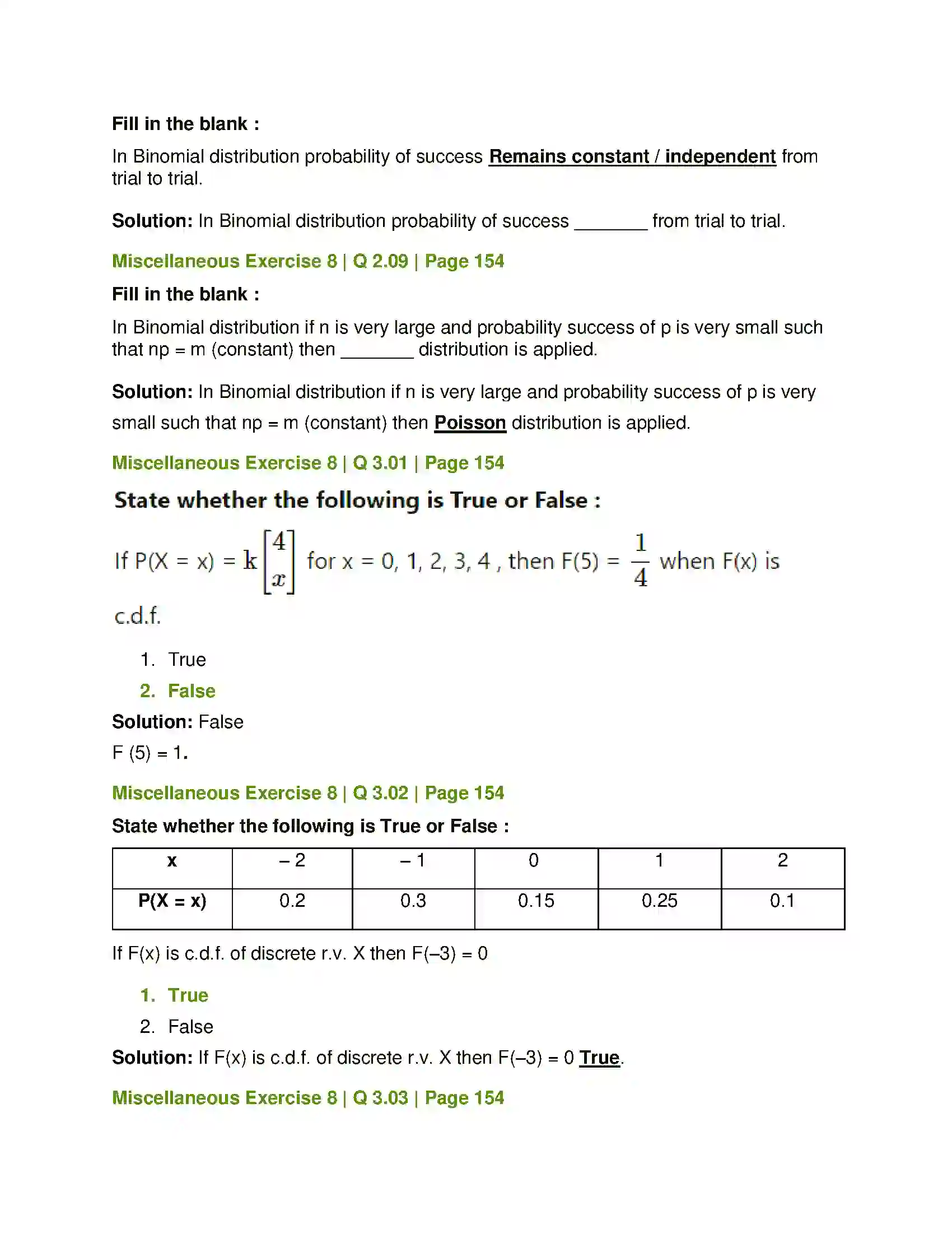 Maharashtra Board Class 12th Mathematics & Statistics-2 (Commerce) Probability Distributions Solution 82