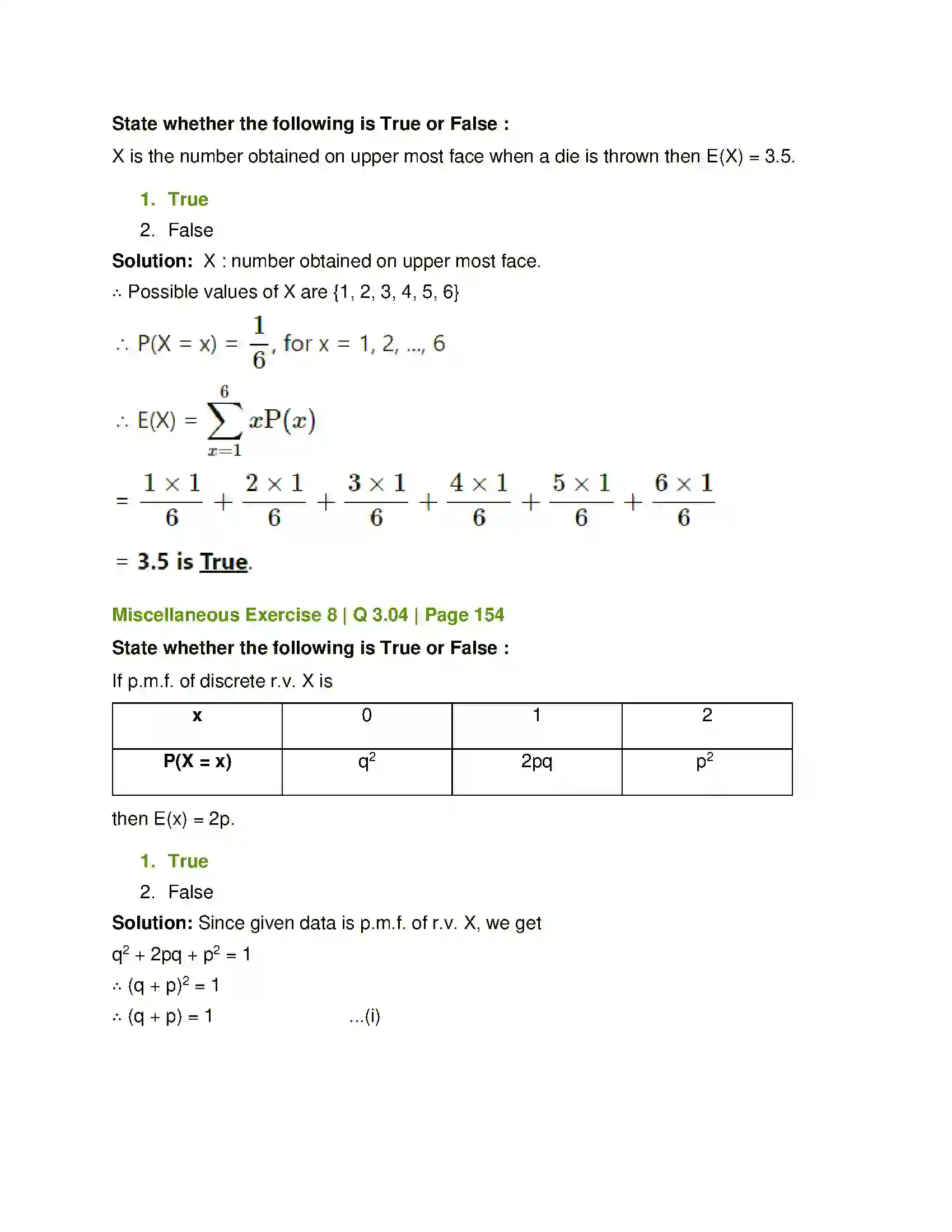 Maharashtra Board Class 12th Mathematics & Statistics-2 (Commerce) Probability Distributions Solution 83