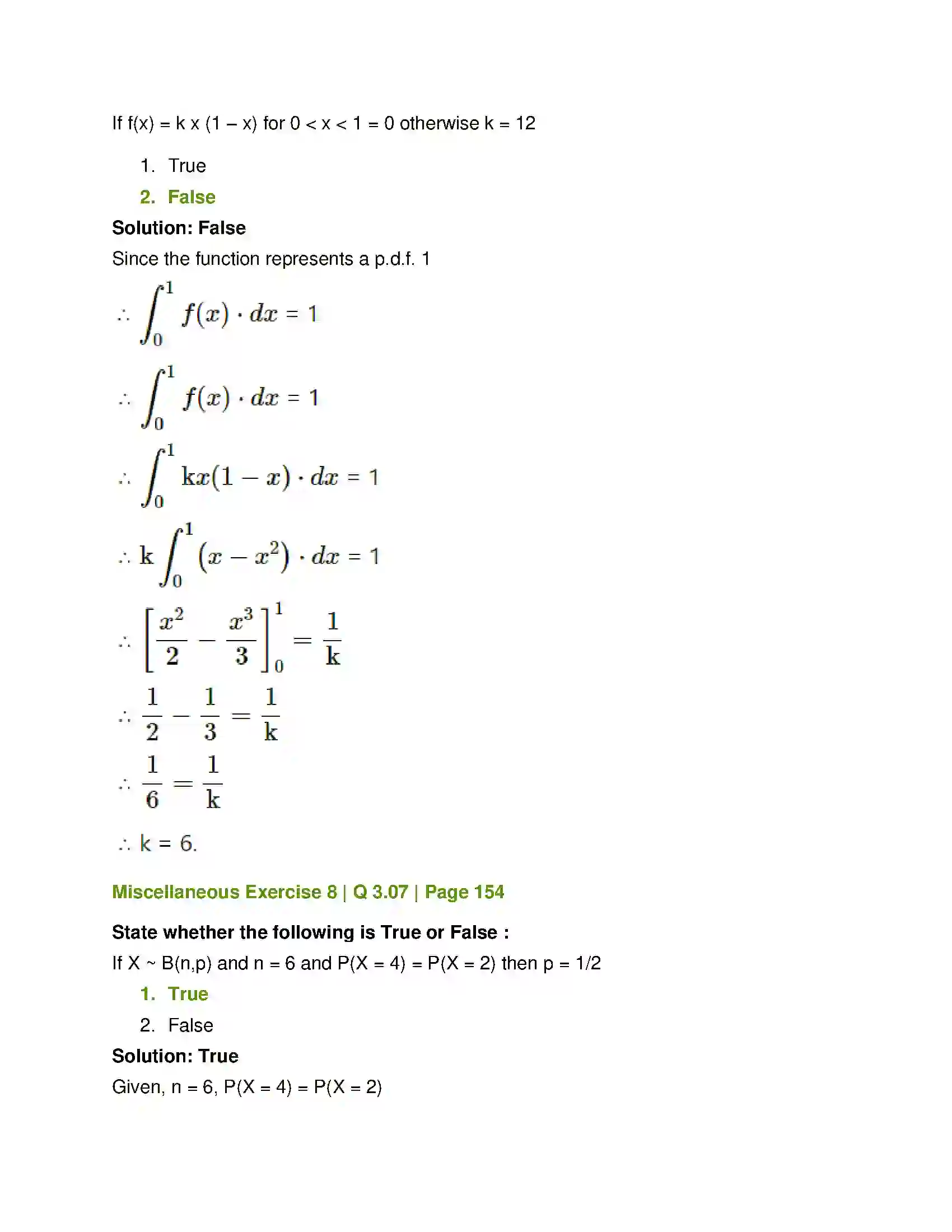 Maharashtra Board Class 12th Mathematics & Statistics-2 (Commerce) Probability Distributions Solution 86
