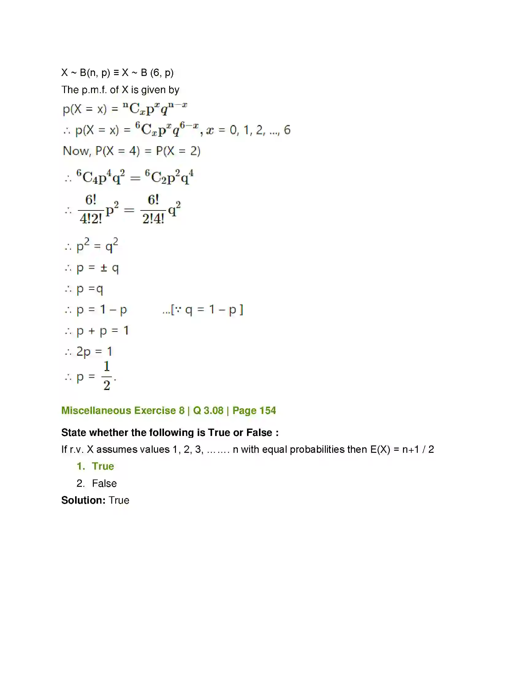 Maharashtra Board Class 12th Mathematics & Statistics-2 (Commerce) Probability Distributions Solution 87