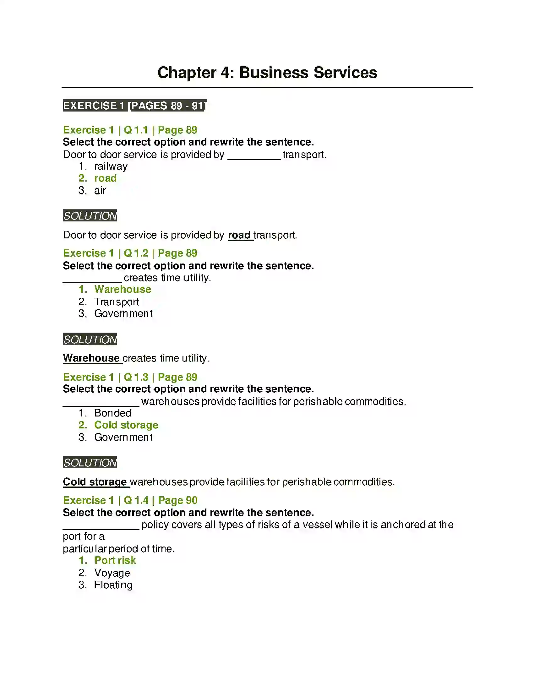 Maharashtra Board Class 12th Organisation of Commerce & Management Business Services Solution 1