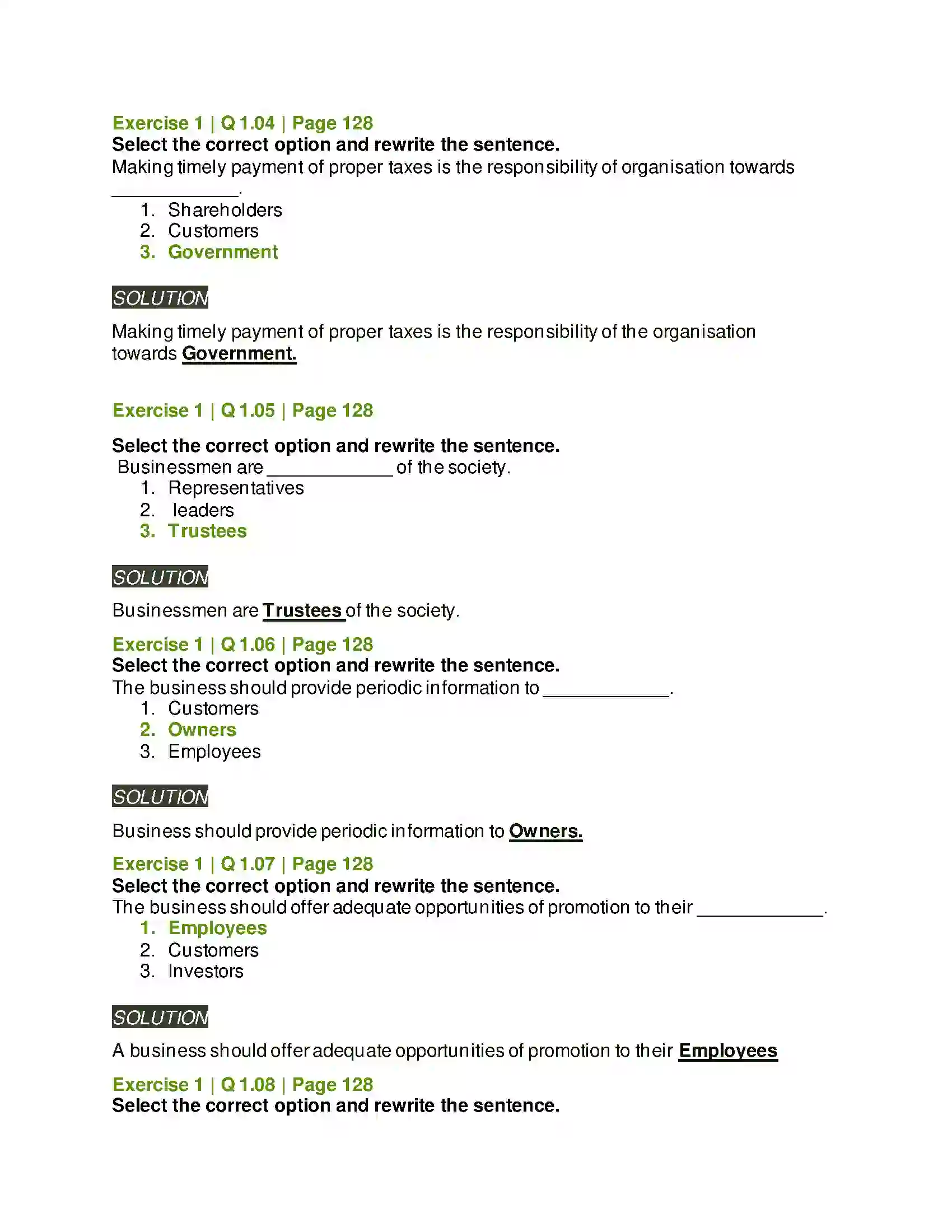 Maharashtra Board Class 12th Organisation of Commerce & Management Social Responsibilities of Business Solution 2
