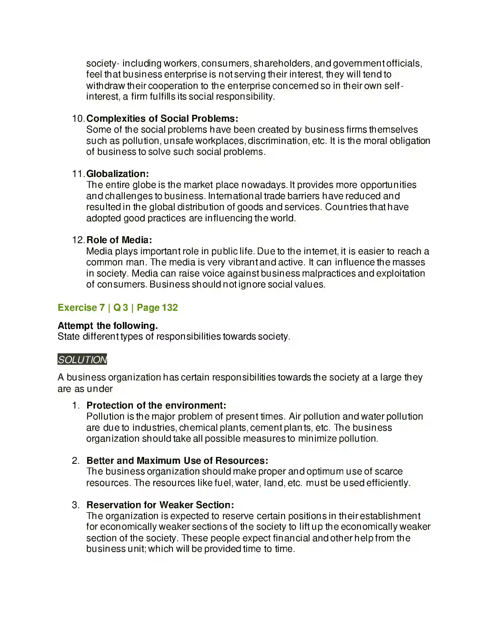 Maharashtra Board Class 12th Organisation of Commerce & Management Social Responsibilities of Business Solution 32