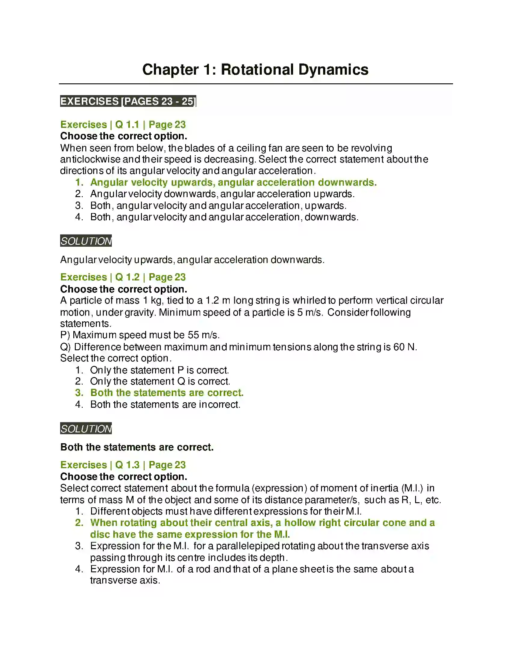 Maharashtra Board Class 12th Physics Rotational Dynamics Solution 1
