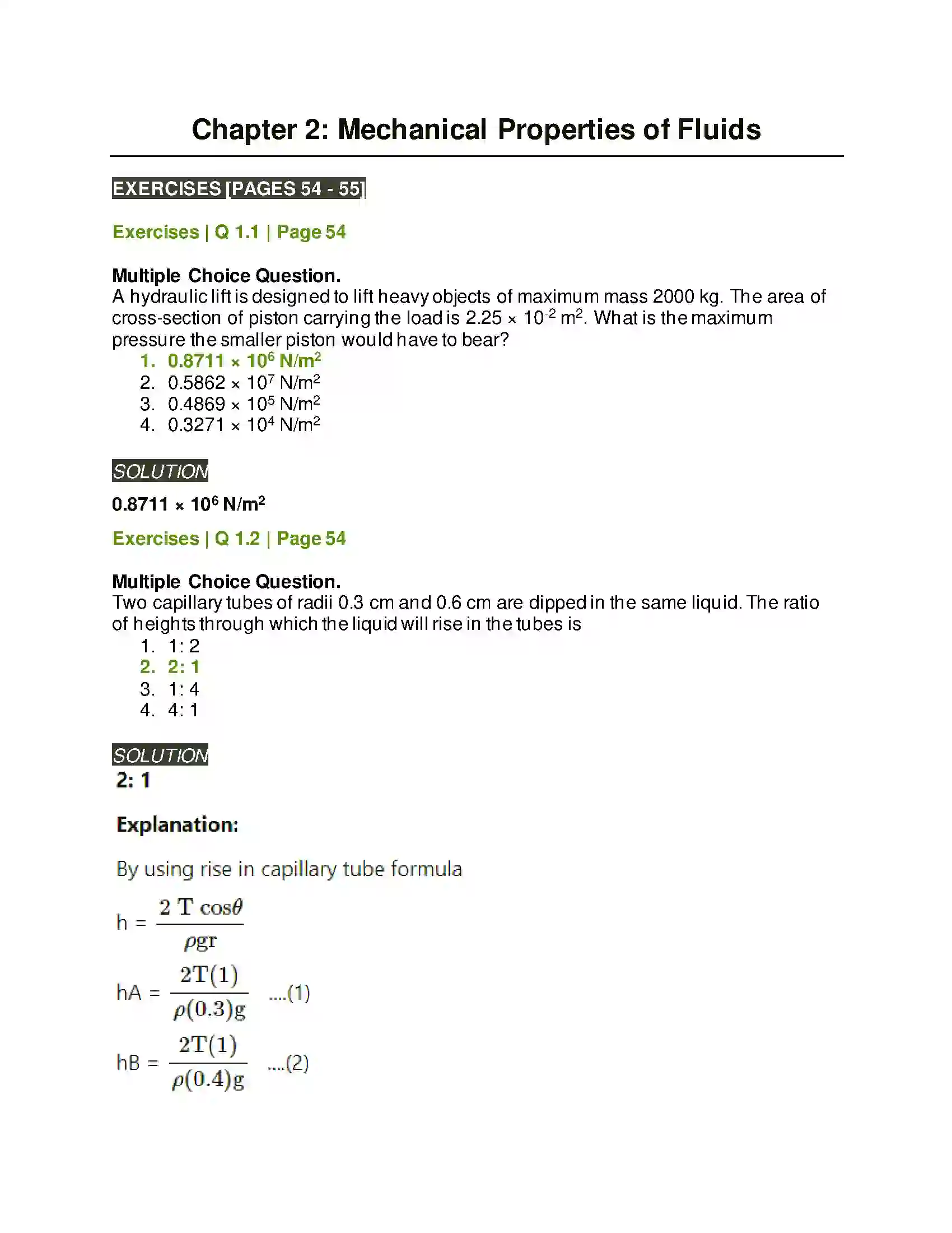 Maharashtra Board Class 12th Physics Mechanical Properties of Fluids Solution 1