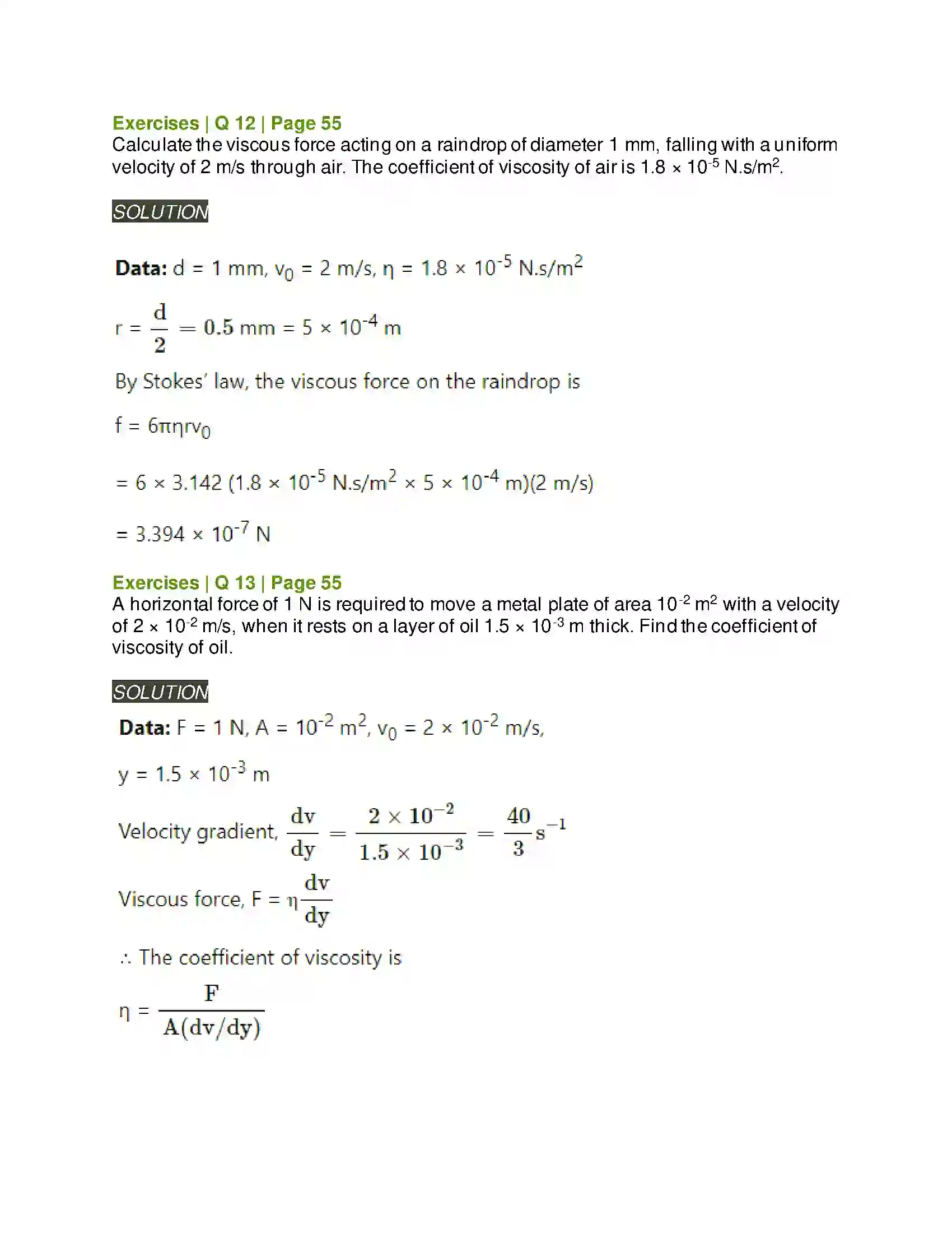 Maharashtra Board Class 12th Physics Mechanical Properties of Fluids Solution 12