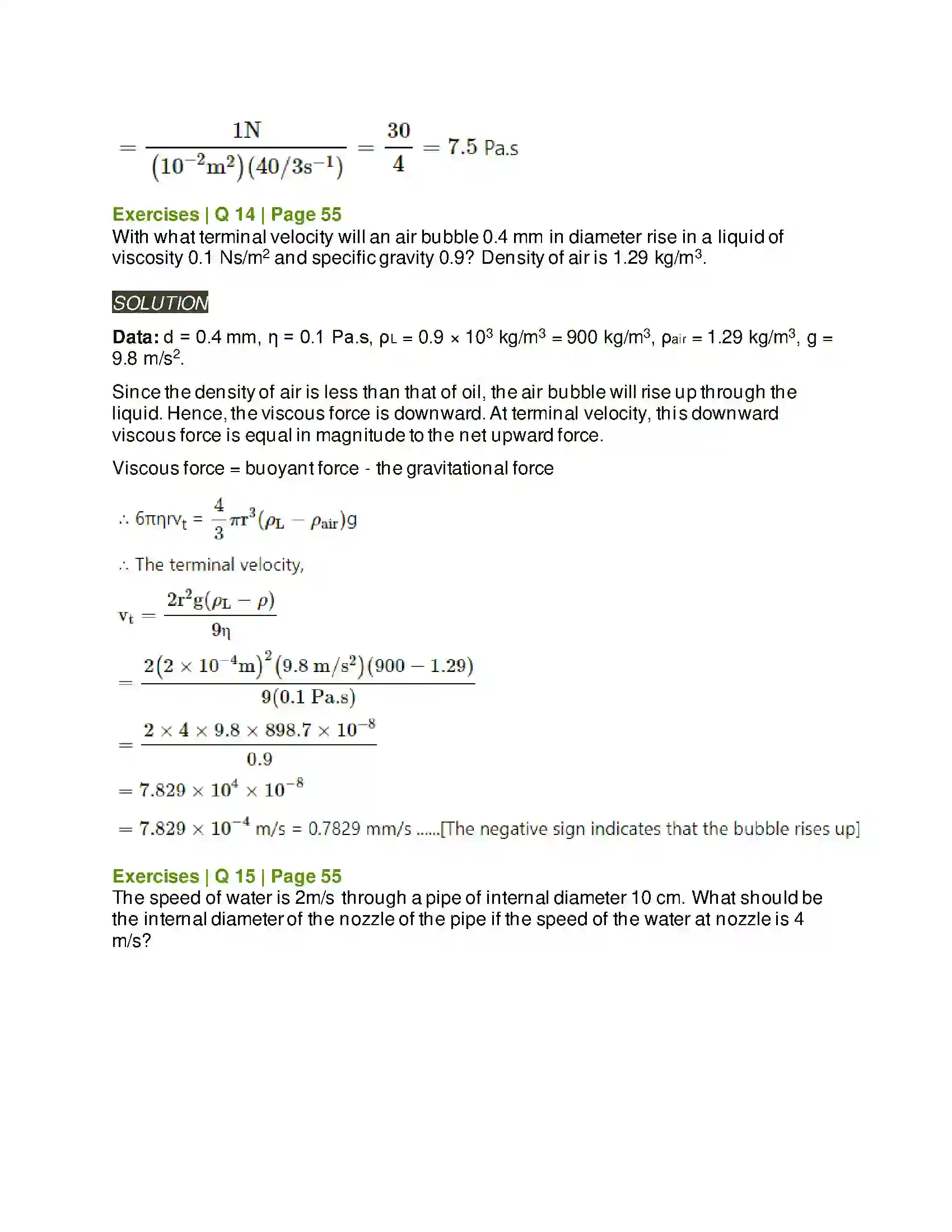 Maharashtra Board Class 12th Physics Mechanical Properties of Fluids Solution 13