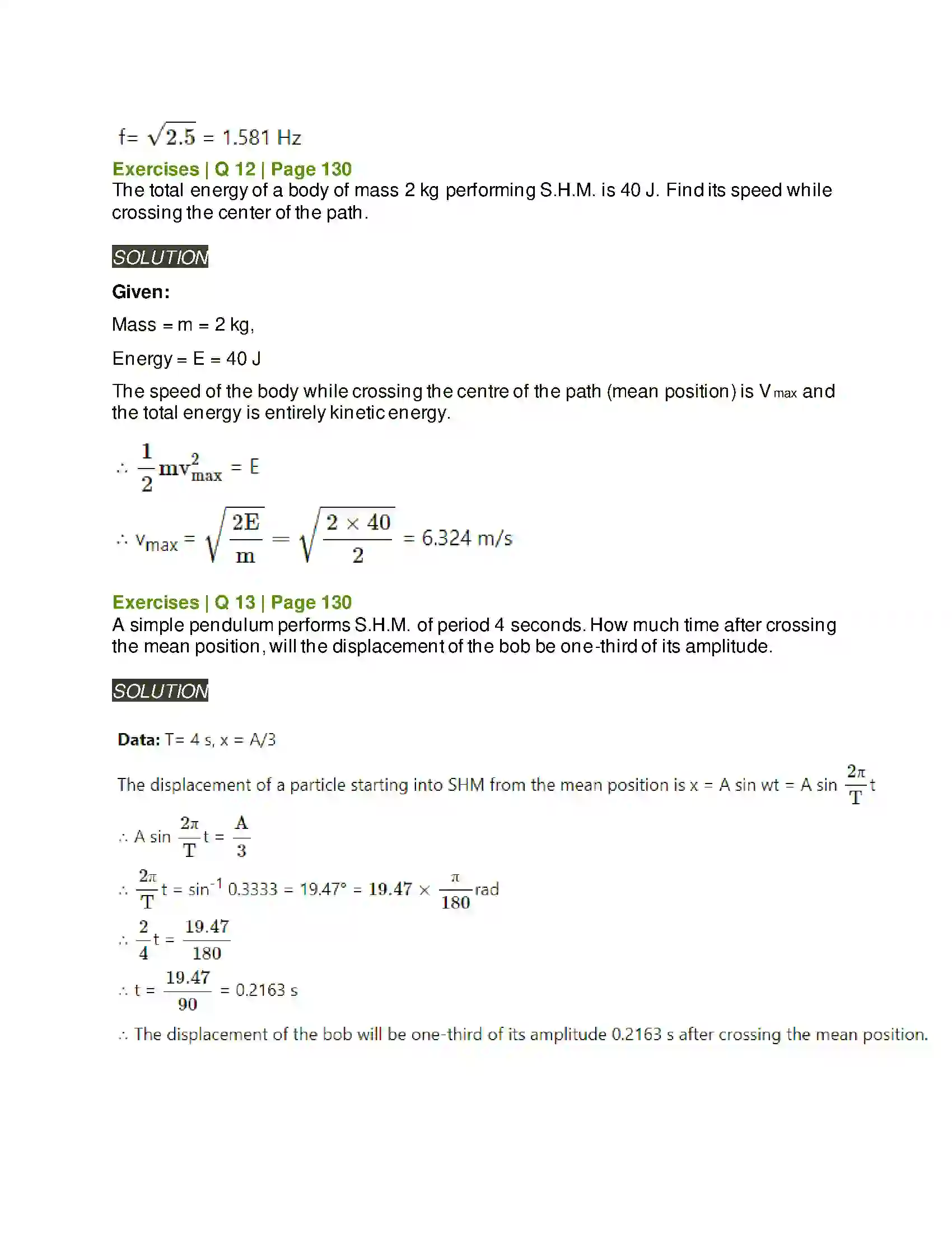 Maharashtra Board Class 12th Physics Oscillations Solution 18